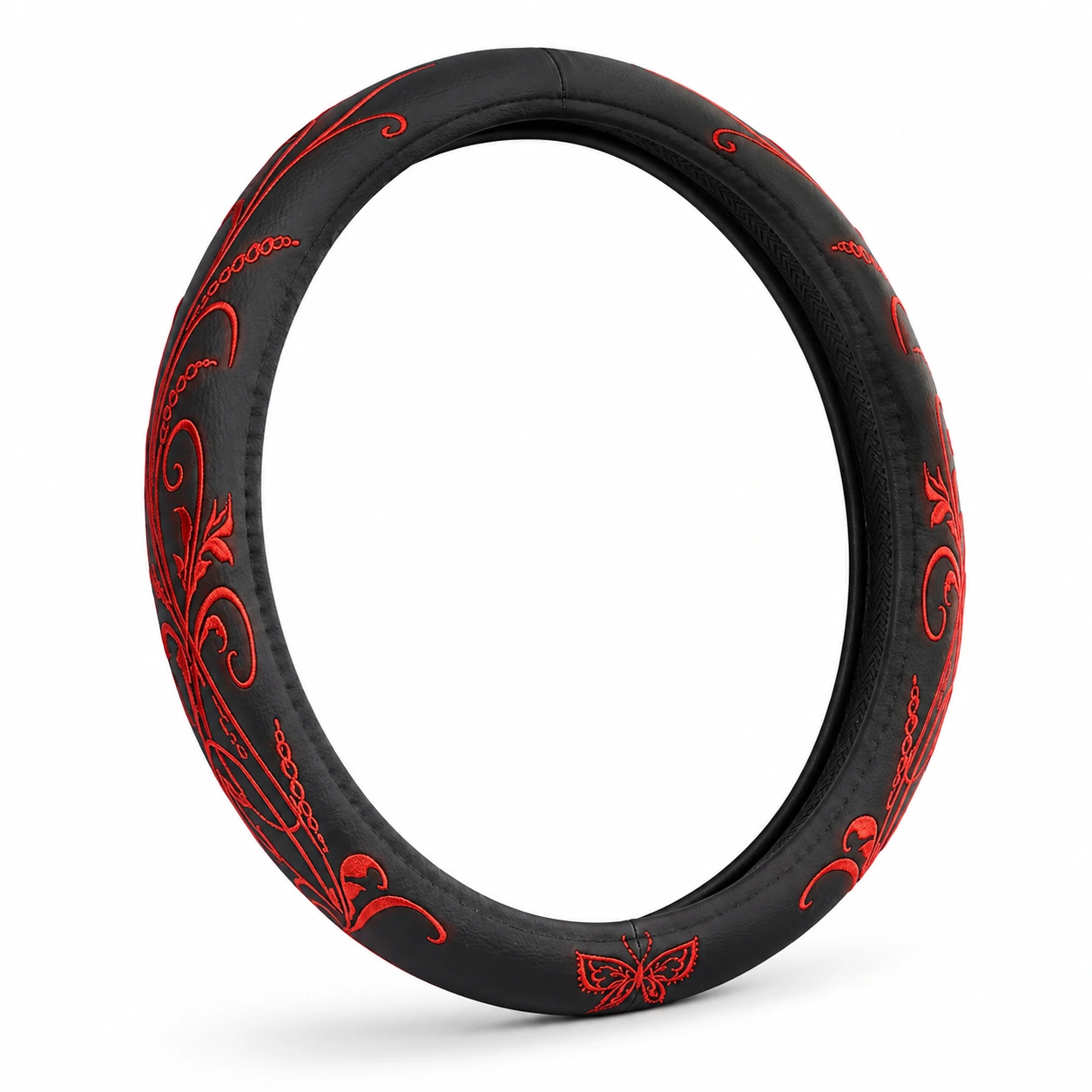 Coprivolante Ricamato con Farfalla Rosso e Nero 37-38 cm-klemv orik