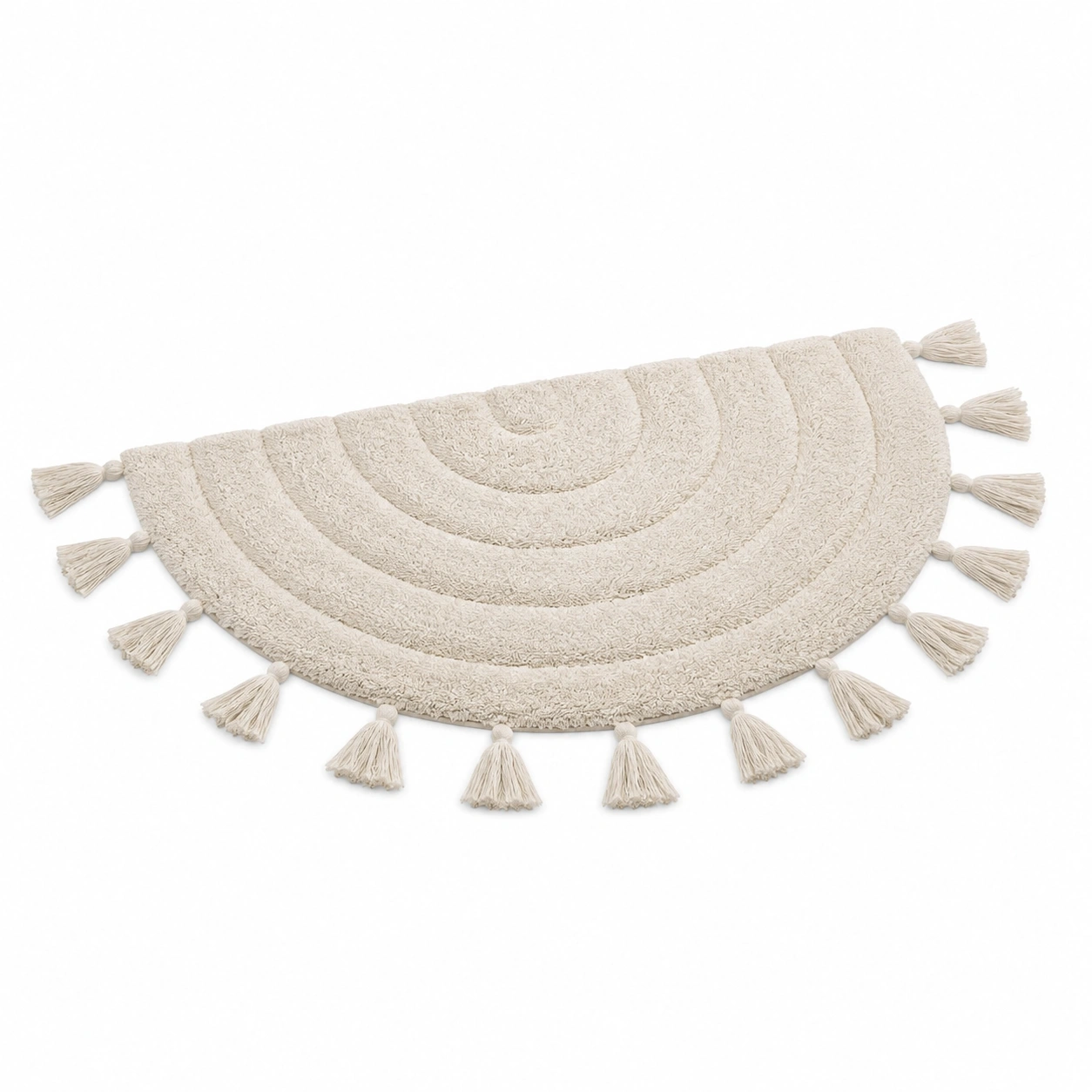 Tappeto semicircolare beige con nappe 70x40 cm-klemv orik