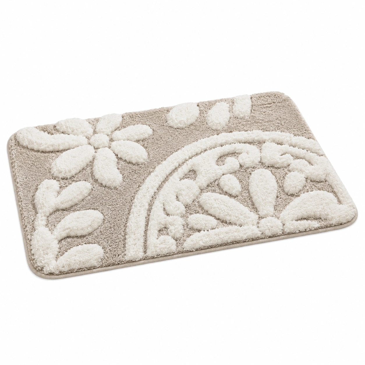 Tappeto da Bagno Antiscivolo con Motivo Floreale Beige 50x80cm-klemv orik