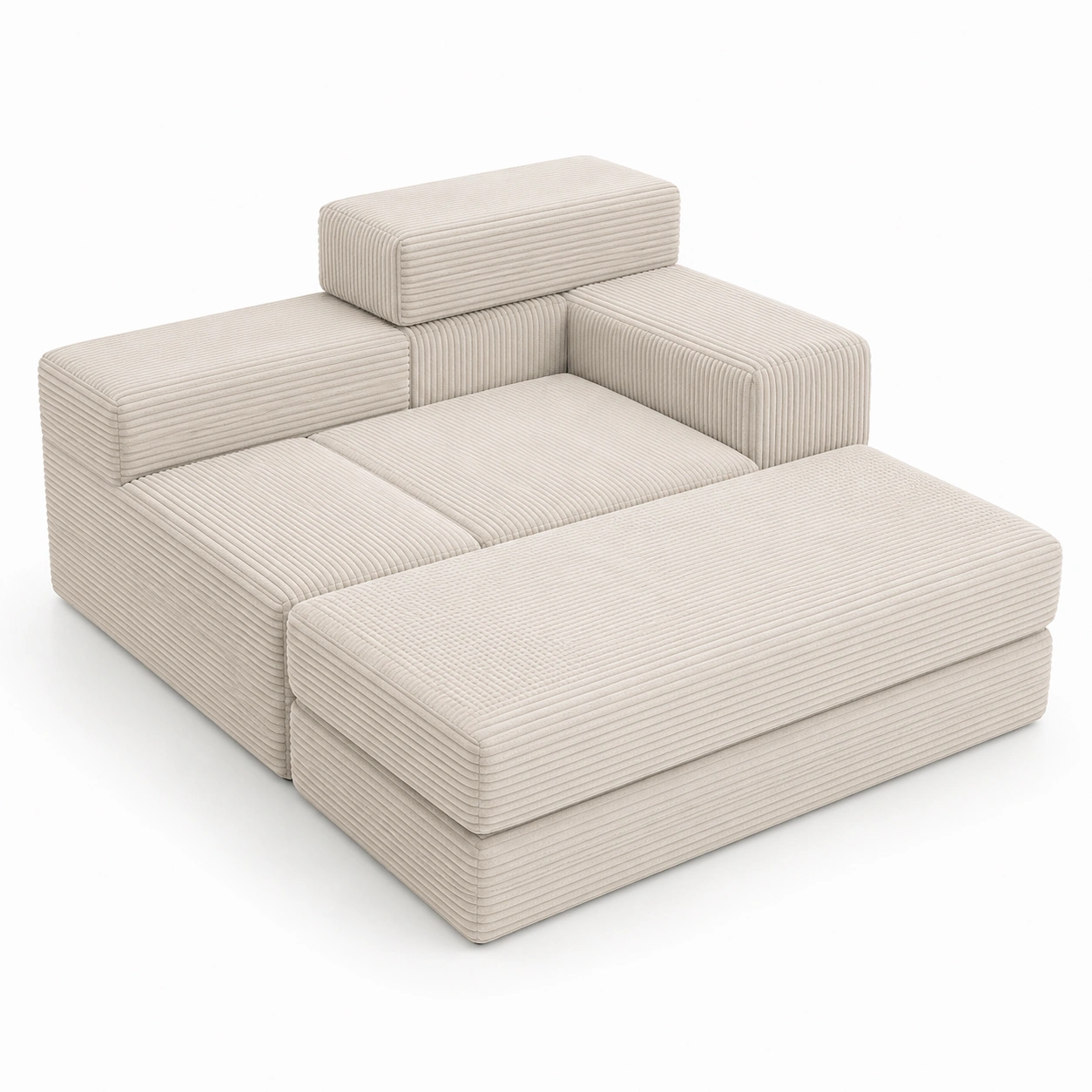 Sofa modular de pana color marfil-OakVistaFurniture