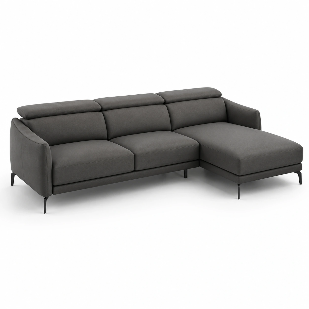 Sofa chaise longue de tres plazas color gris oscuro-OakVistaFurniture