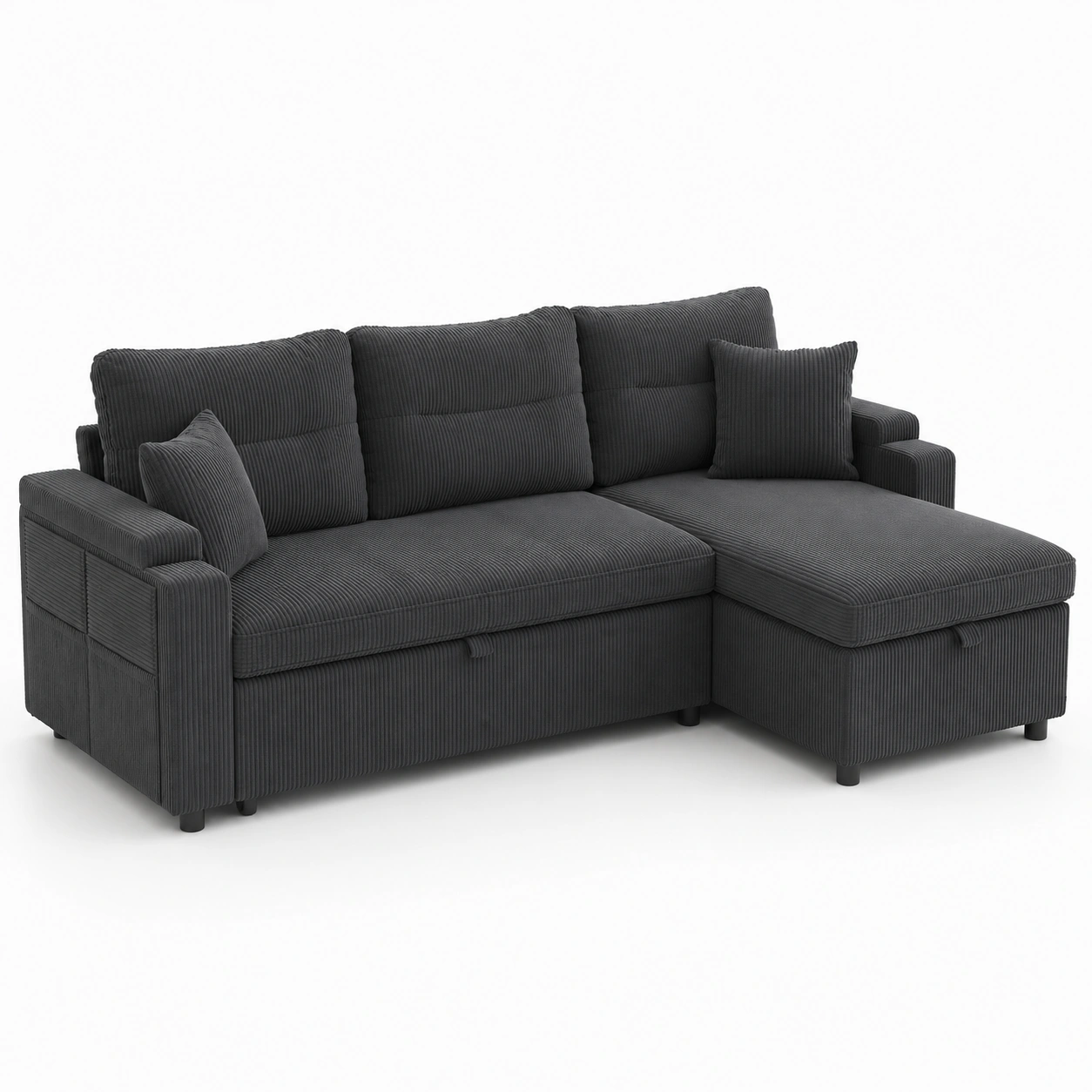 Sofa rinconero de terciopelo gris oscuro-OakVistaFurniture