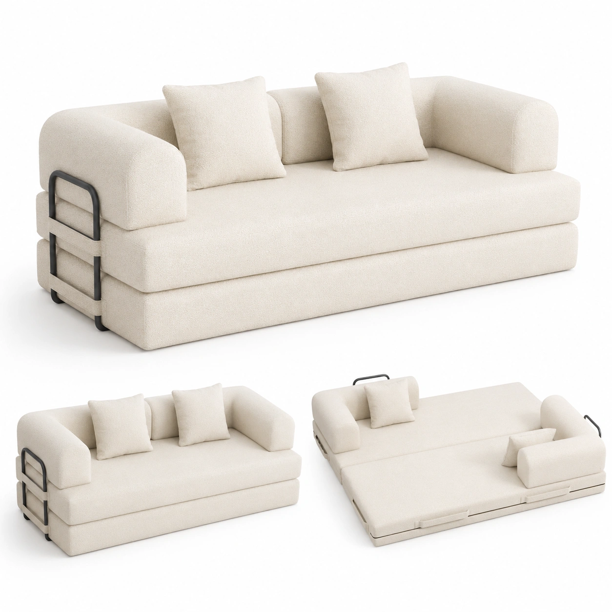 Sofa cama tapizado color marfil-OakVistaFurniture