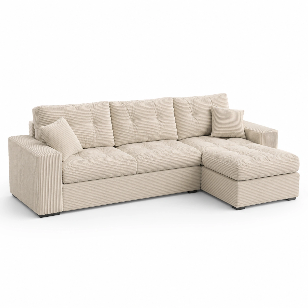 Sofa rinconera de pana beige-OakVistaFurniture