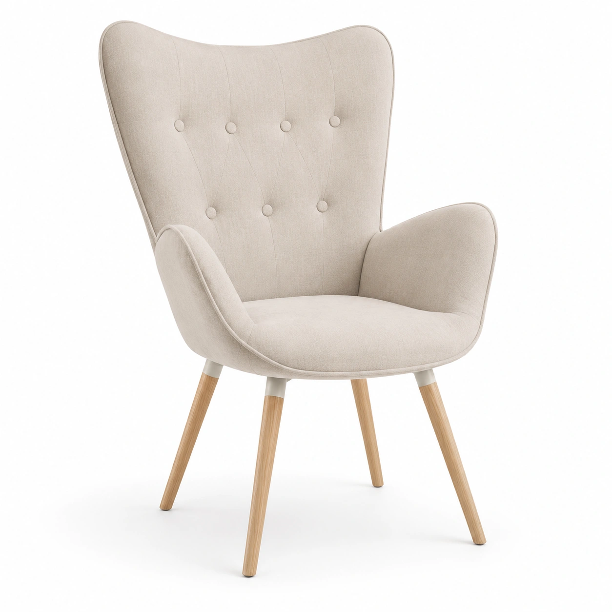 Sillon tapizado con reposabrazos y respaldo alto color marfil-OakVistaFurniture