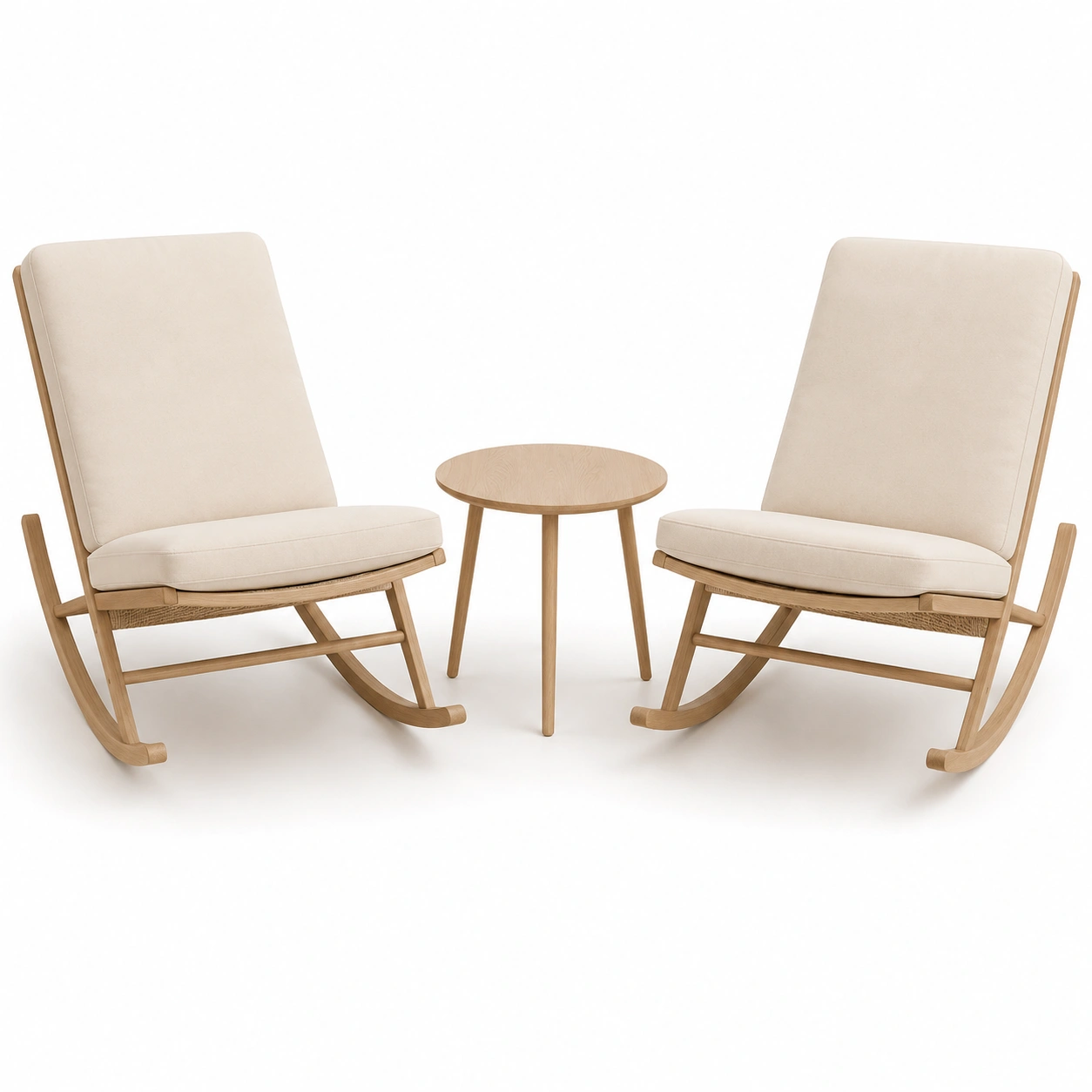 Conjunto de mecedora y mesa auxiliar color marfil de 3 piezas-OakVistaFurniture