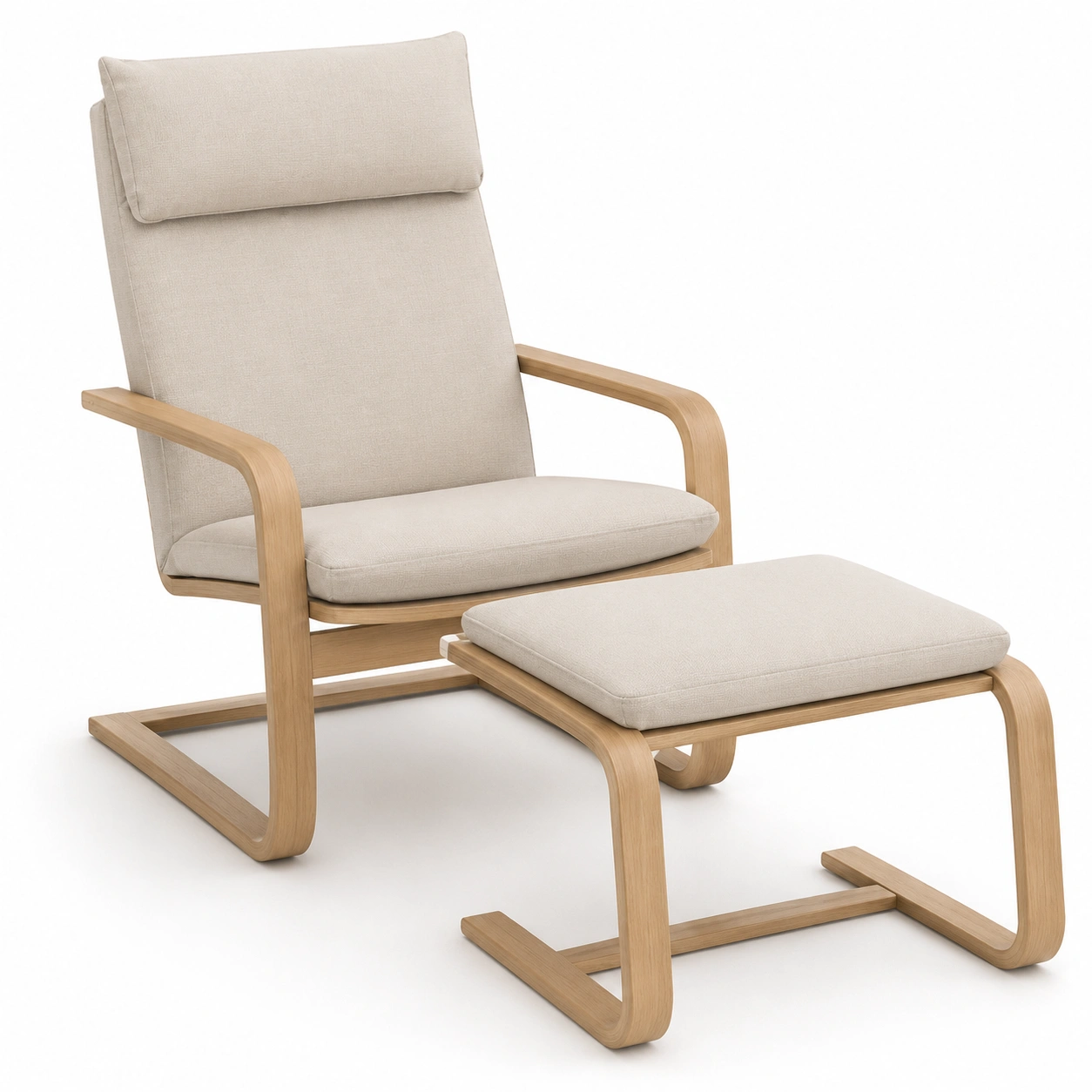 Conjunto de tumbona y reposapies color beige-OakVistaFurniture