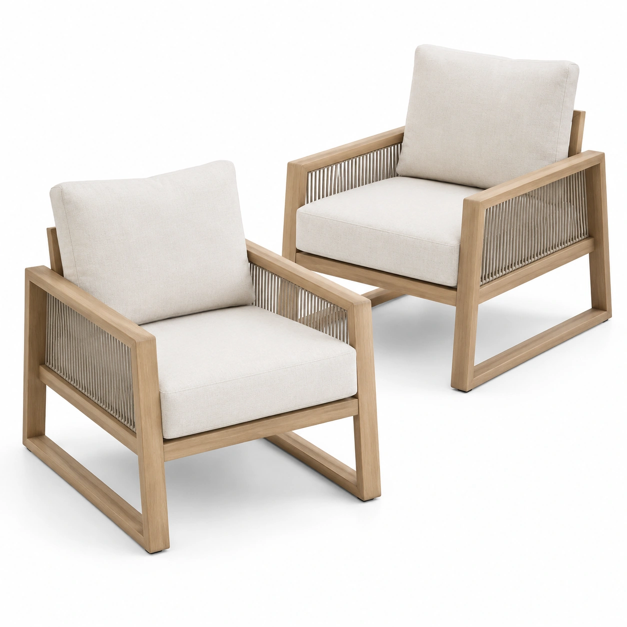 Conjunto de dos sillas de ratan con estructura de madera-OakVistaFurniture