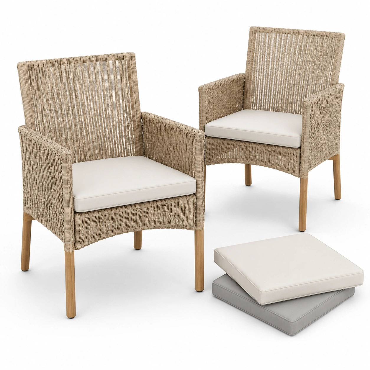 Conjunto de dos sillones de ratan beige-OakVistaFurniture
