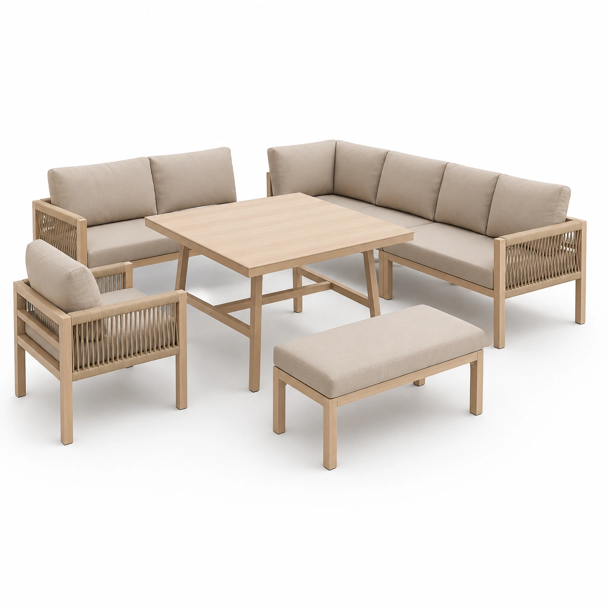 Conjunto modular de sofa exterior de madera-OakVistaFurniture