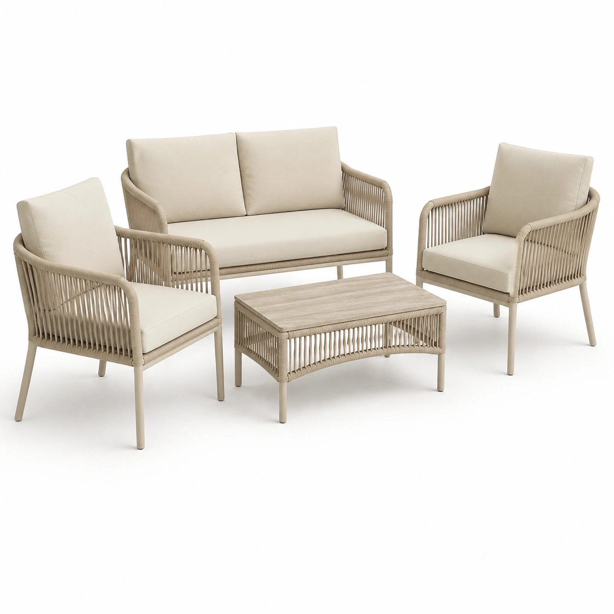 Conjunto de sofa exterior de 4 piezas-OakVistaFurniture