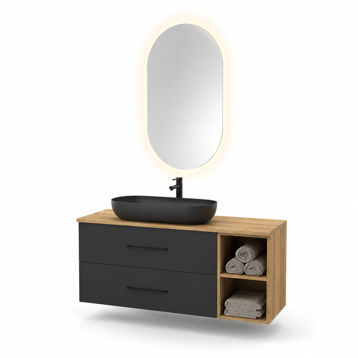 Mueble de bano con lavabo negro-OakVistaFurniture