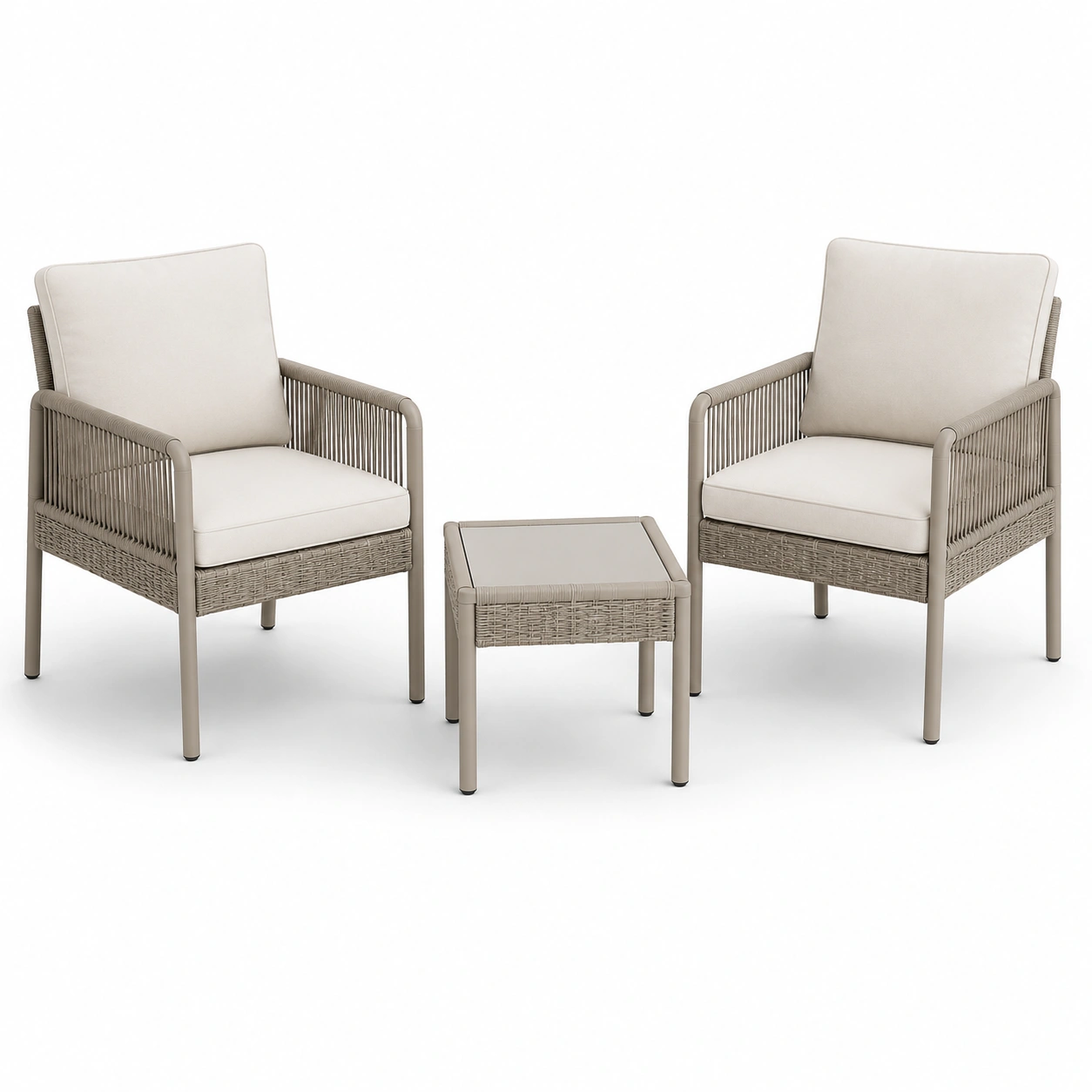 Conjunto de dos sillas de ratan y mesa de centro de 3 piezas-OakVistaFurniture