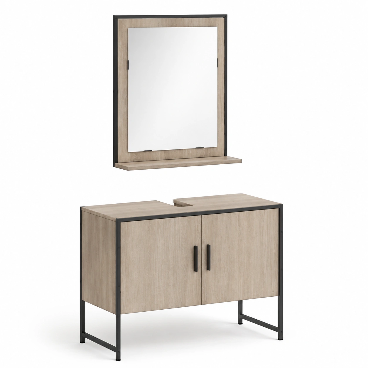 Mueble de bano color madera clara con espejo-OakVistaFurniture