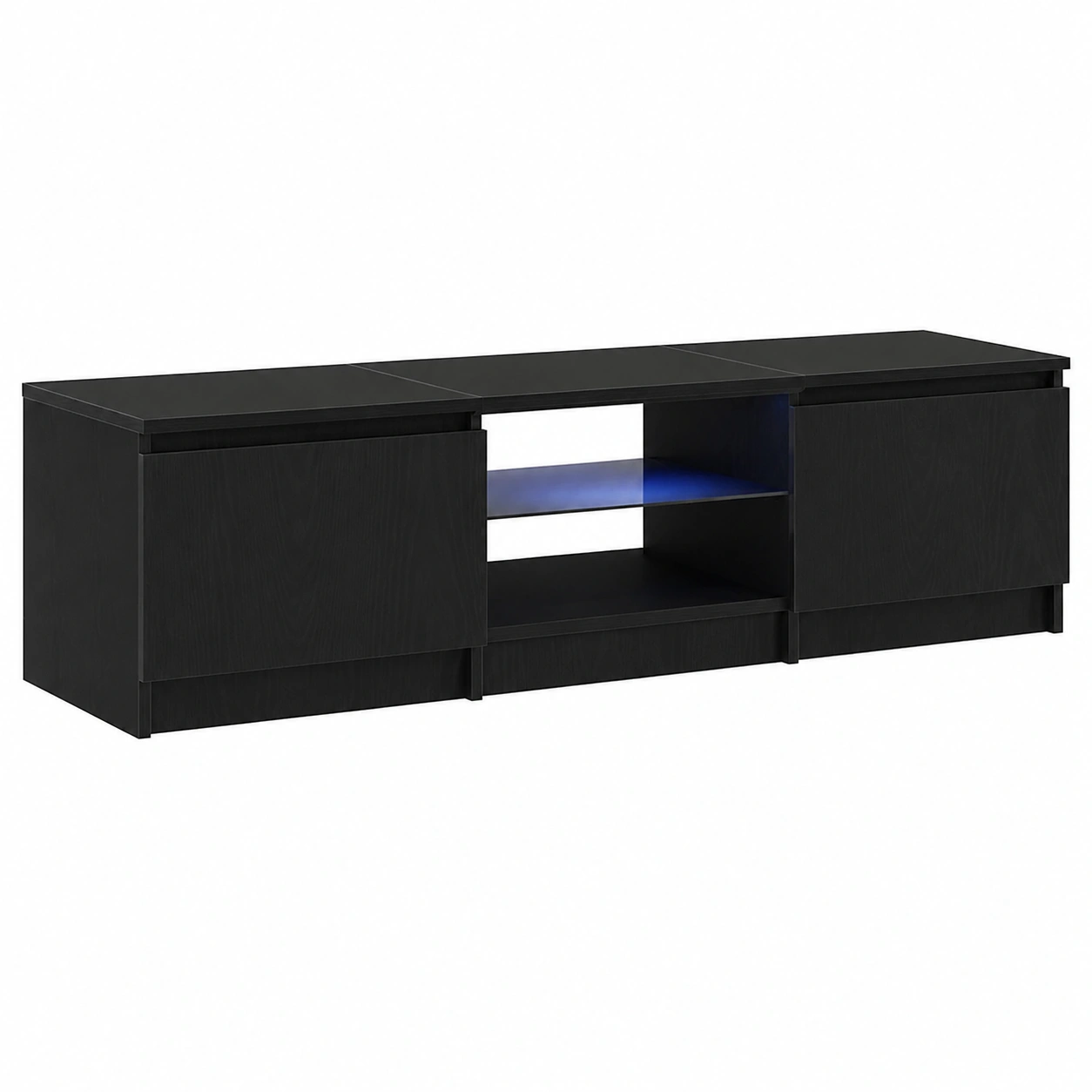 Meuble TV Noir Chêne avec Étagères Lumineuses USB-Elmnord