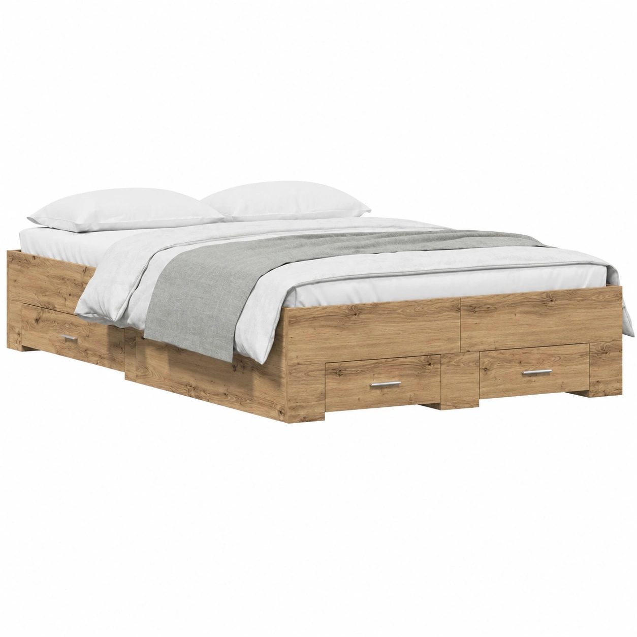 Cadre de Lit en Chêne 120 x 190 cm avec Rangement Intégré-Elmnord