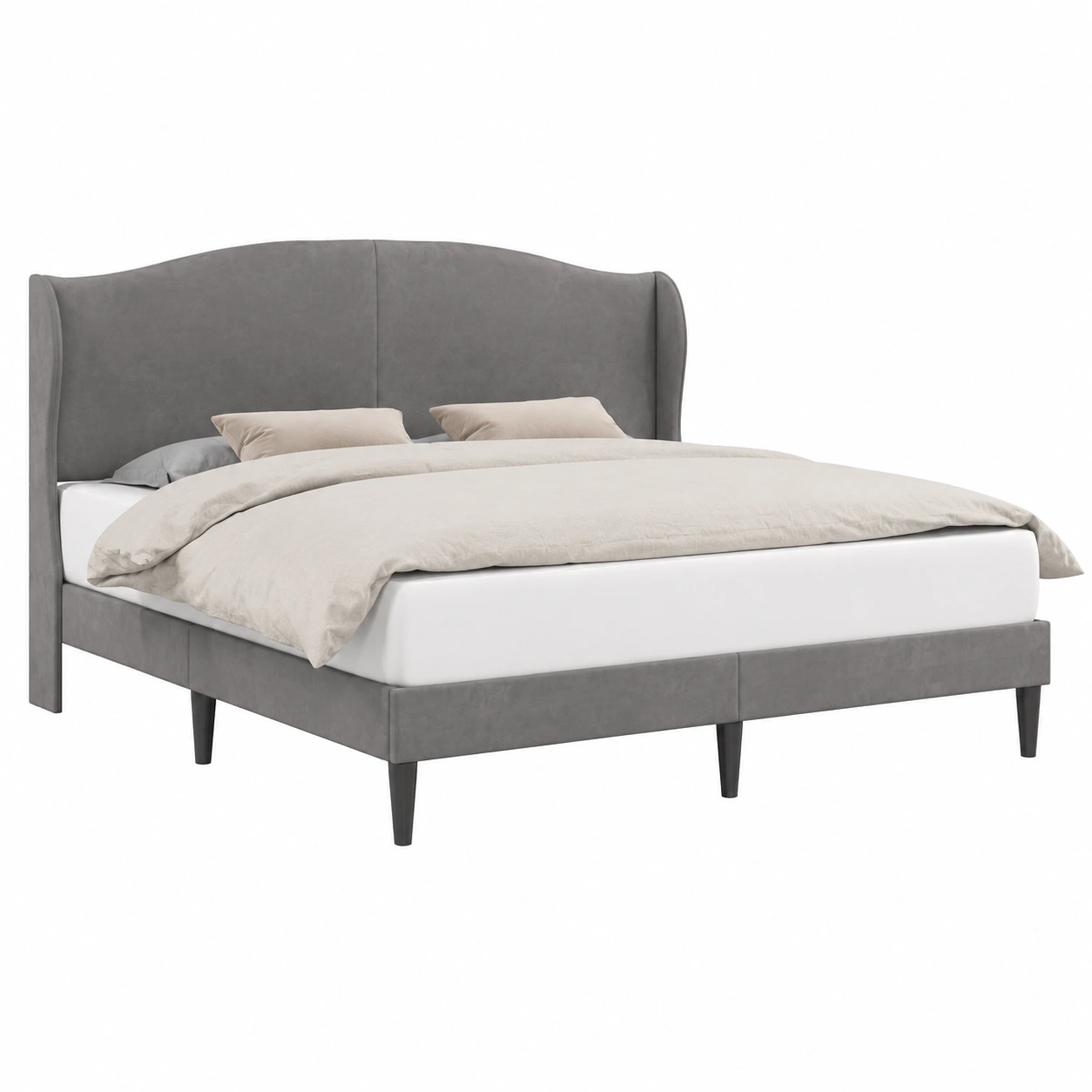 Cadre de lit en velours gris foncé 180x200 cm pour chambre moderne-Elmnord