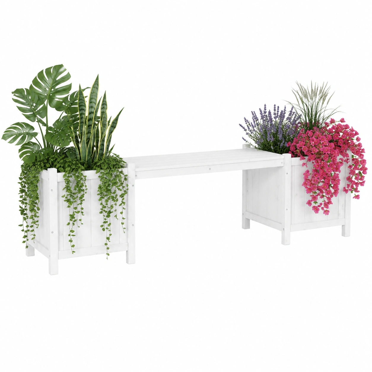 Banc de Jardin avec Bacs à Fleurs Amovibles, Mobilier Extérieur-Elmnord