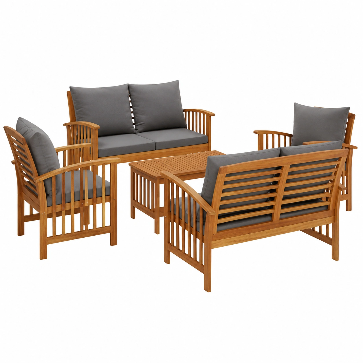 Ensemble de Jardin 5 Pièces avec Coussins en Bois d'Acacia-Elmnord
