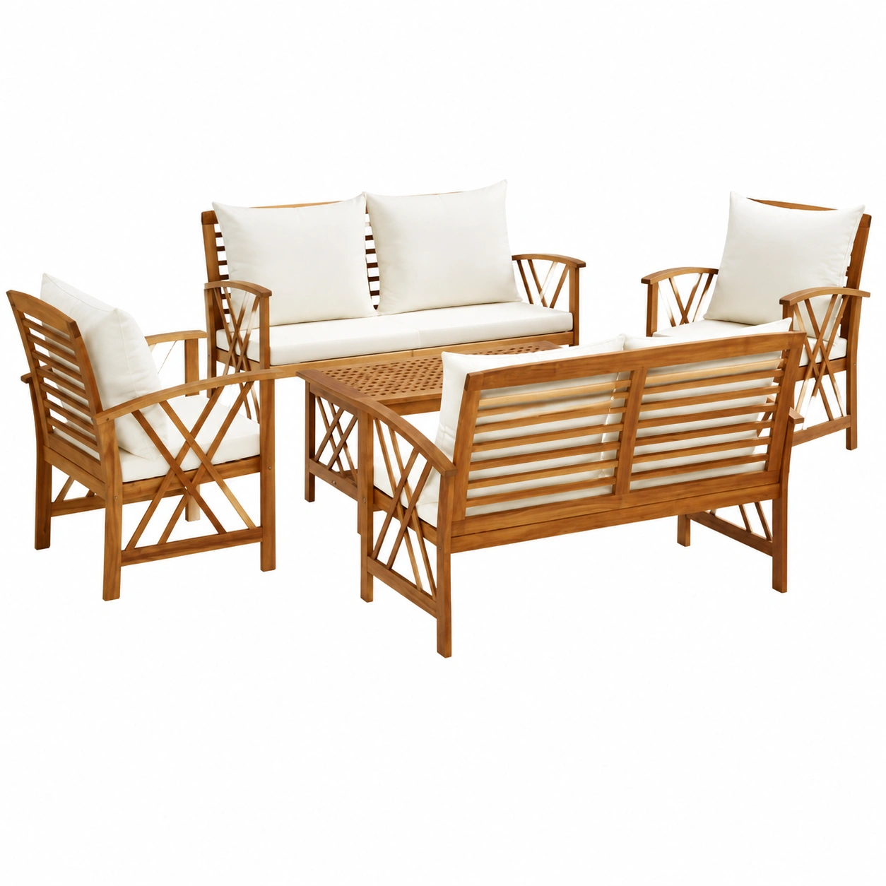Ensemble de Mobilier de Jardin en Bois avec Coussins, 5 Pièces-Elmnord