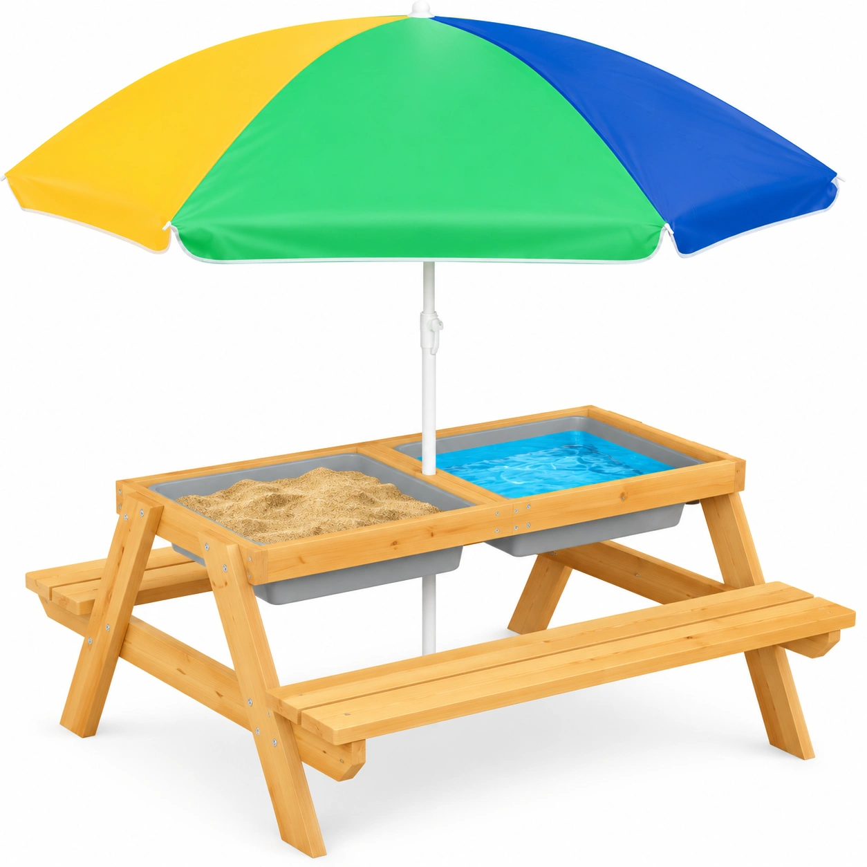 Table d'activité extérieure multicolore pour enfants avec banc et parasol-Elmnord