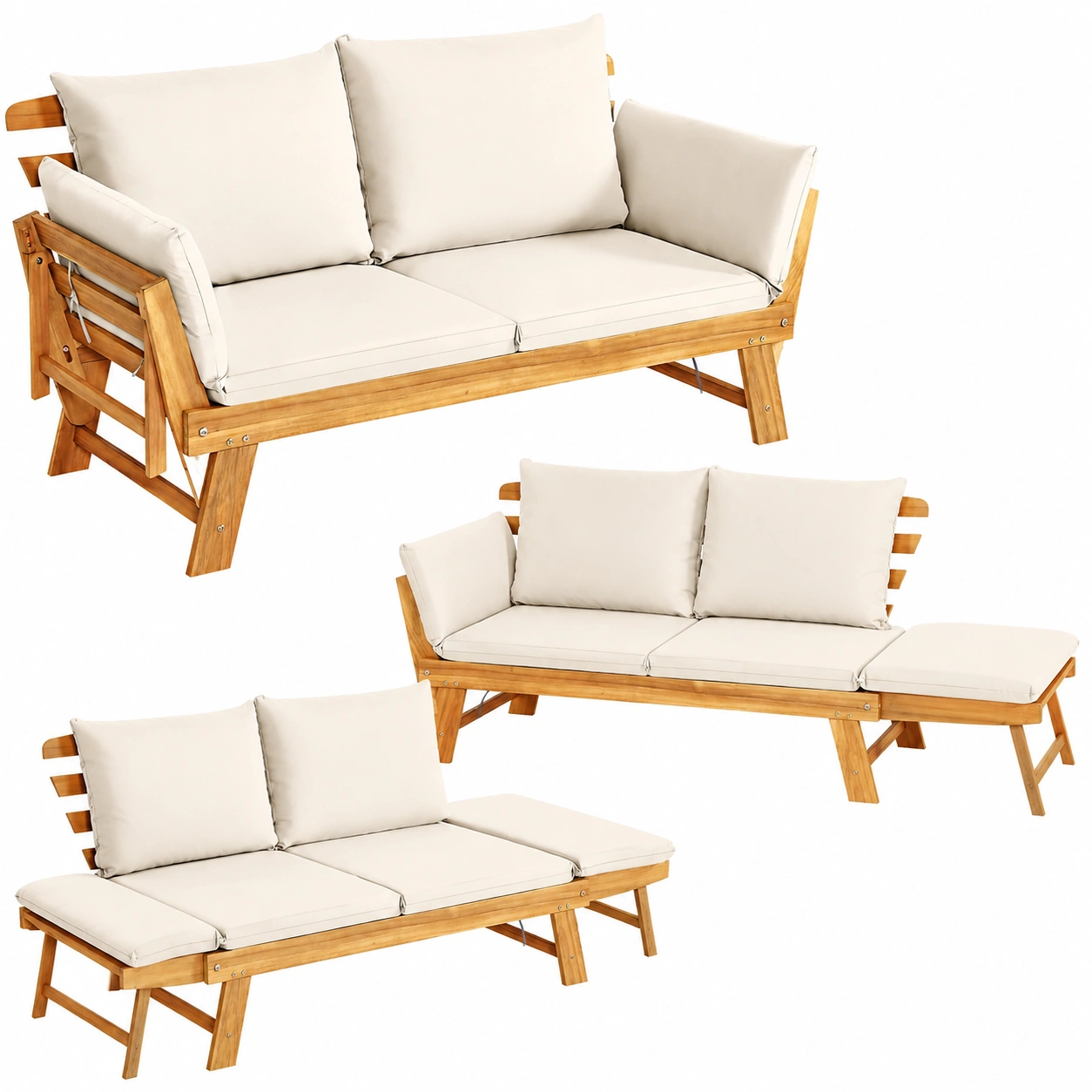 Canapé Convertible Extérieur en Bois avec Coussins Amovibles-Elmnord
