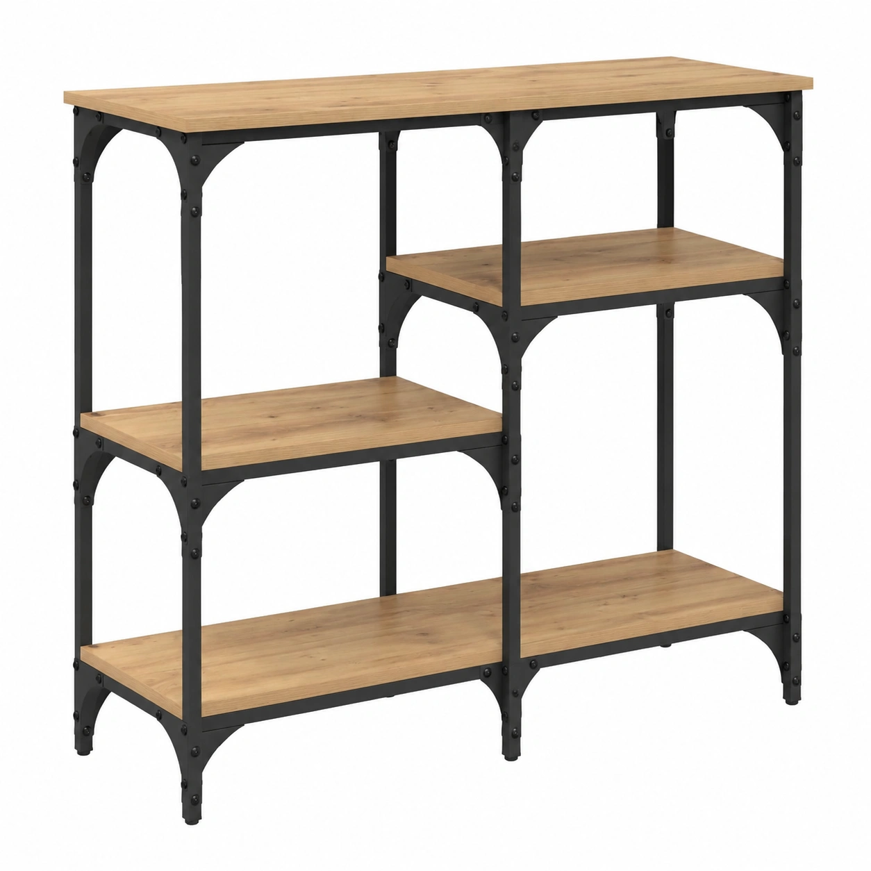 Table console moderne en chêne 80x29x75 cm avec étagère intégrée-Elmnord