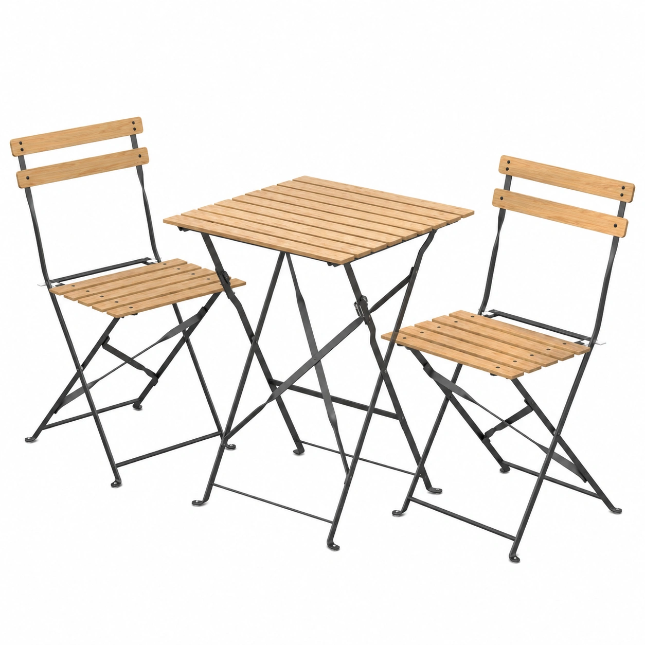 Ensemble de Jardin 3 Pièces en Bois avec Table et Chaises Pliantes-Elmnord