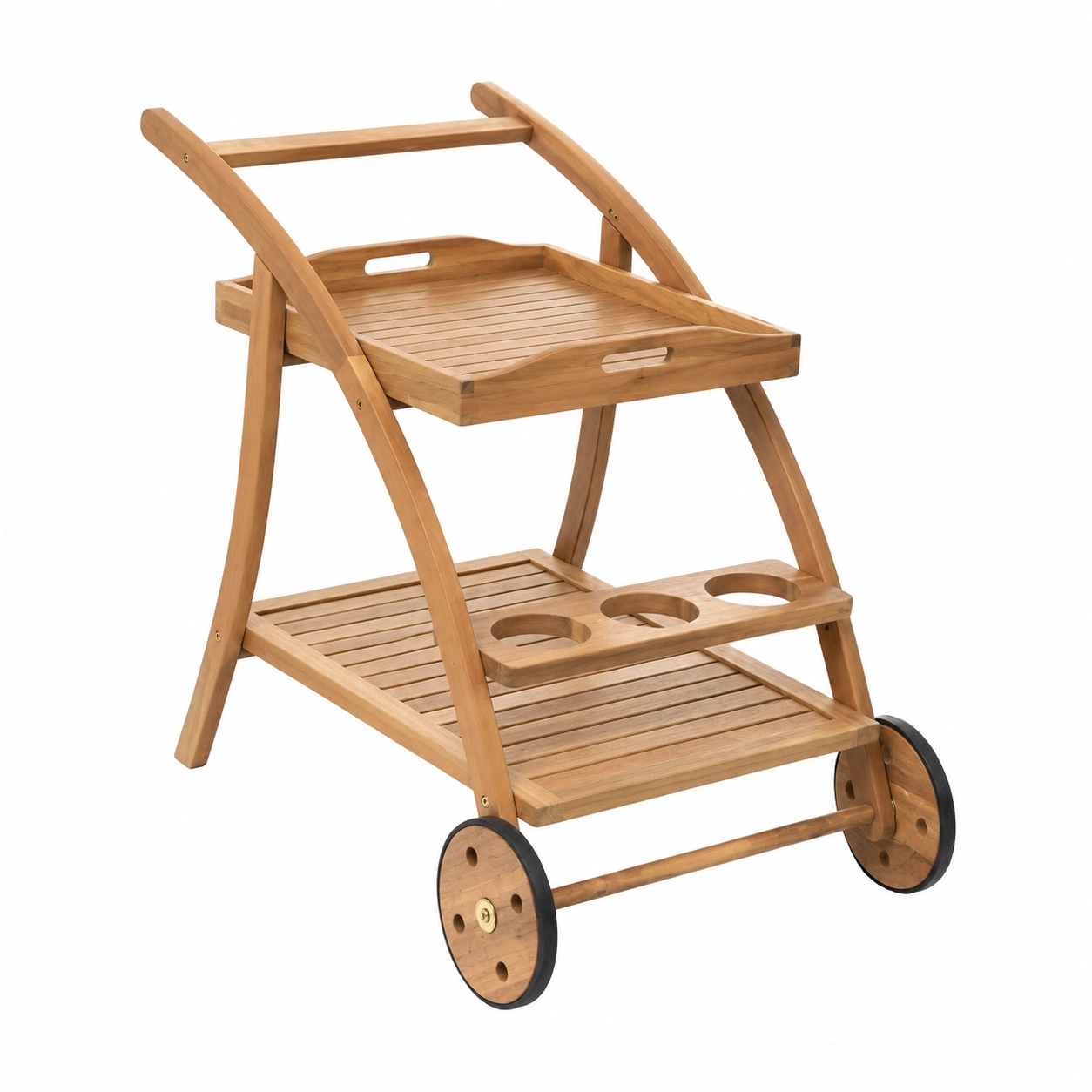 Chariot de Jardin en Bois d'Acacia avec Roues-Elmnord
