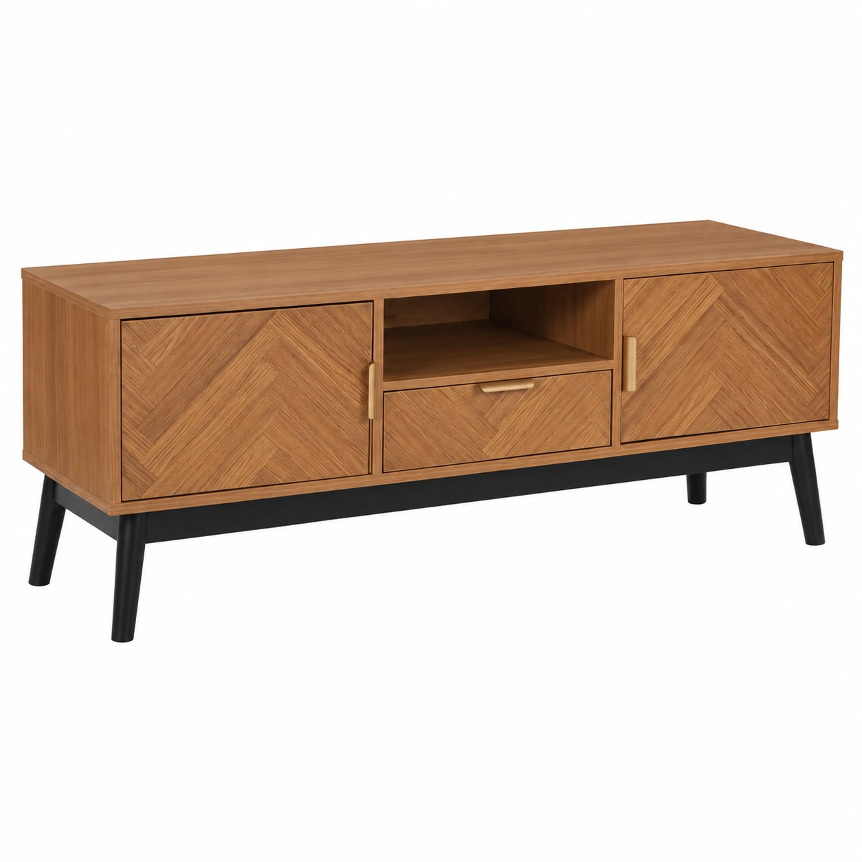 Meuble TV Bas Contemporain Élegant pour Salon 110 x 48 x 40 cm Marron Noir-Elmnord