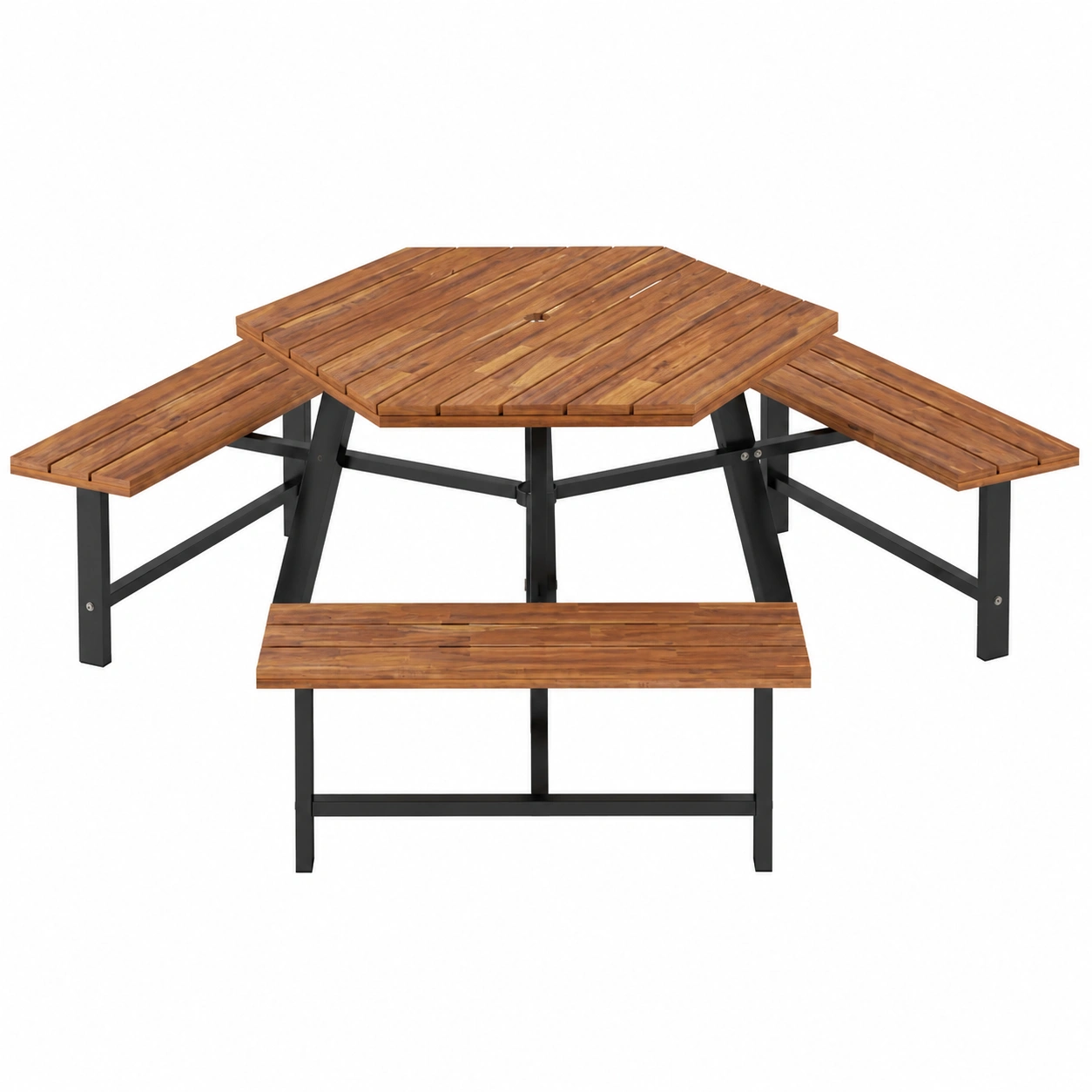 Ensemble de table de pique-nique hexagonale pour 6 personnes avec trou pour parasol-Elmnord