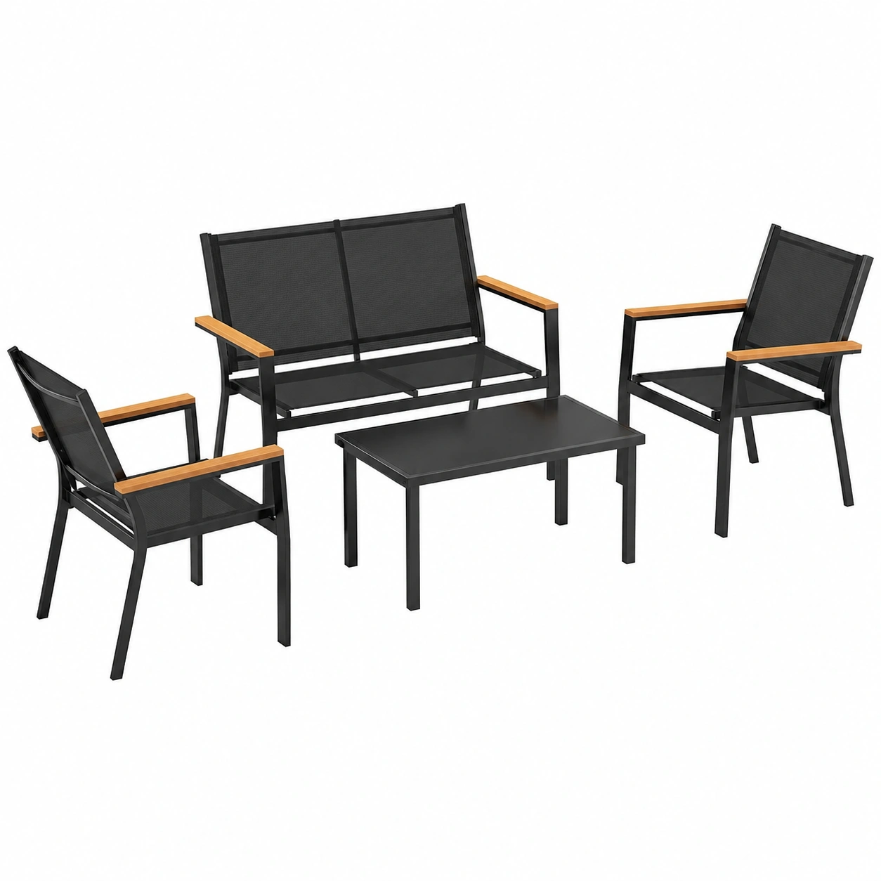 Ensemble de Salon de Jardin Extérieur 4 Pièces avec Canapé, Chaises et Table en Verre-Elmnord