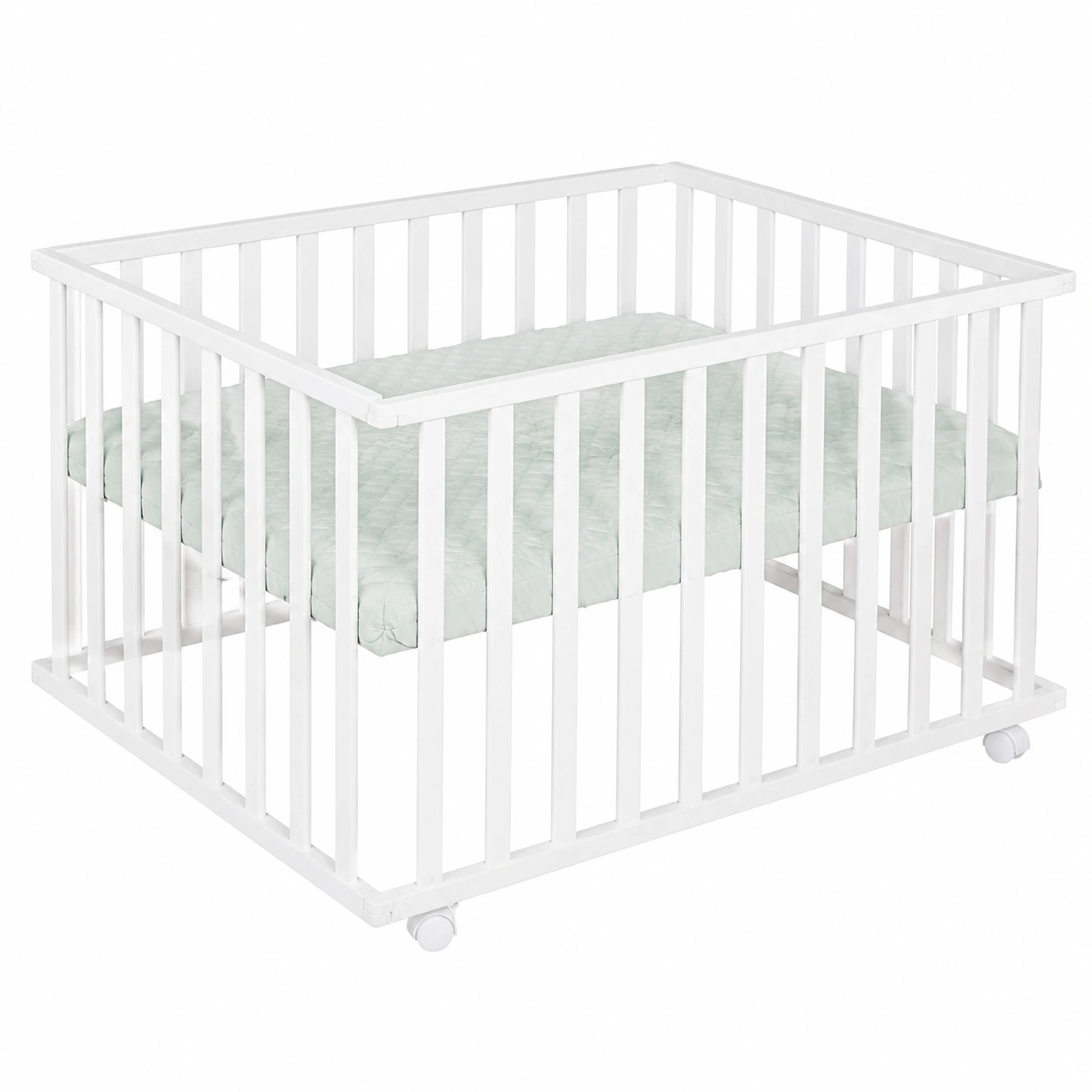 Parc bébé en bois avec tapis vert et base réglable-Elmnord