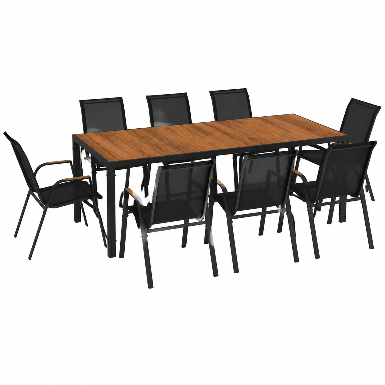 Salon de Jardin avec Table en Verre et Chaises Empilables Noires-Elmnord