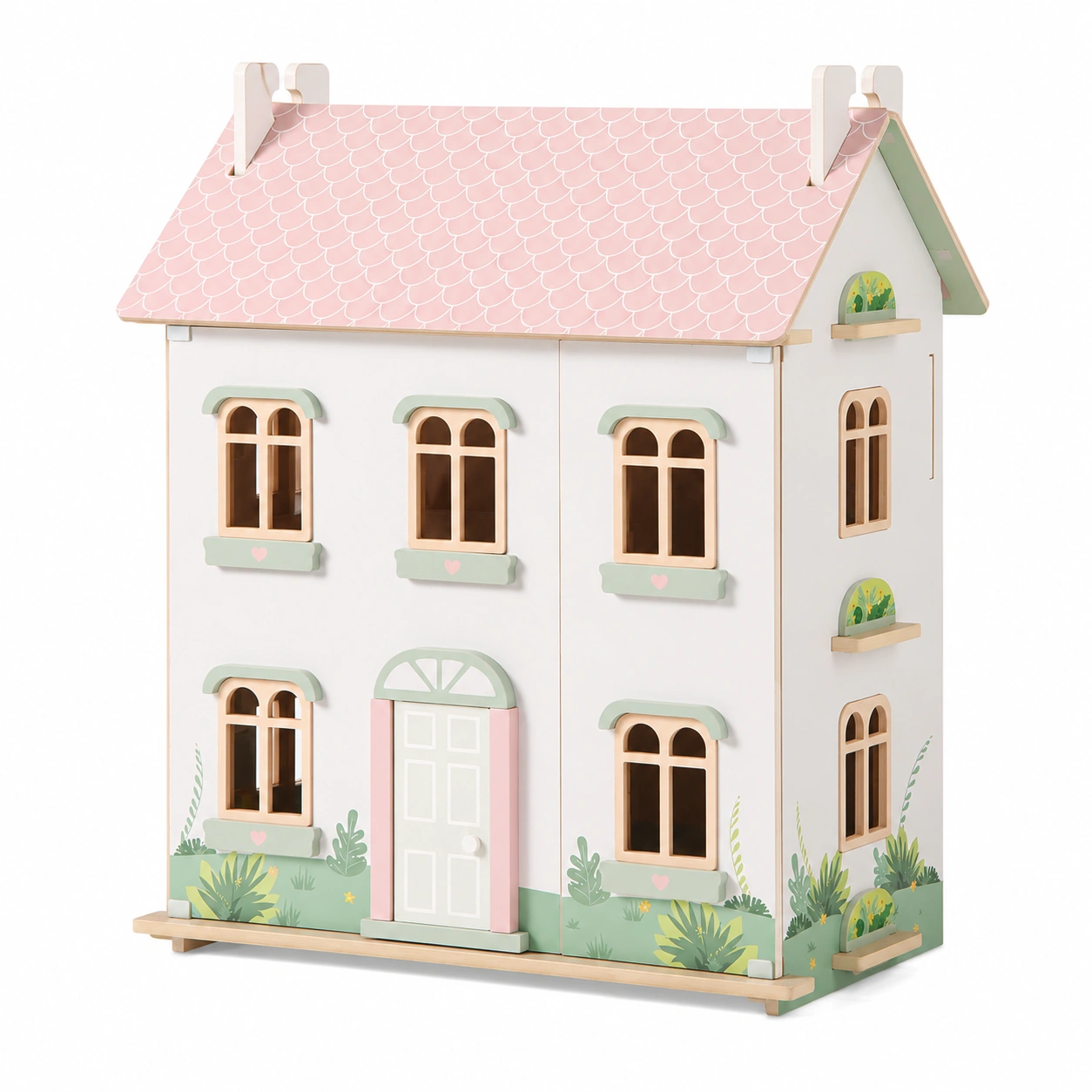 Maison de Poupée en Bois pour Enfants, 3 Étagères avec Meubles et Accessoires, Toits Réversibles et Portes Fonctionnelles, Échelle Incluse, Jeu Éducatif pour 3 Ans et Plus-Elmnord