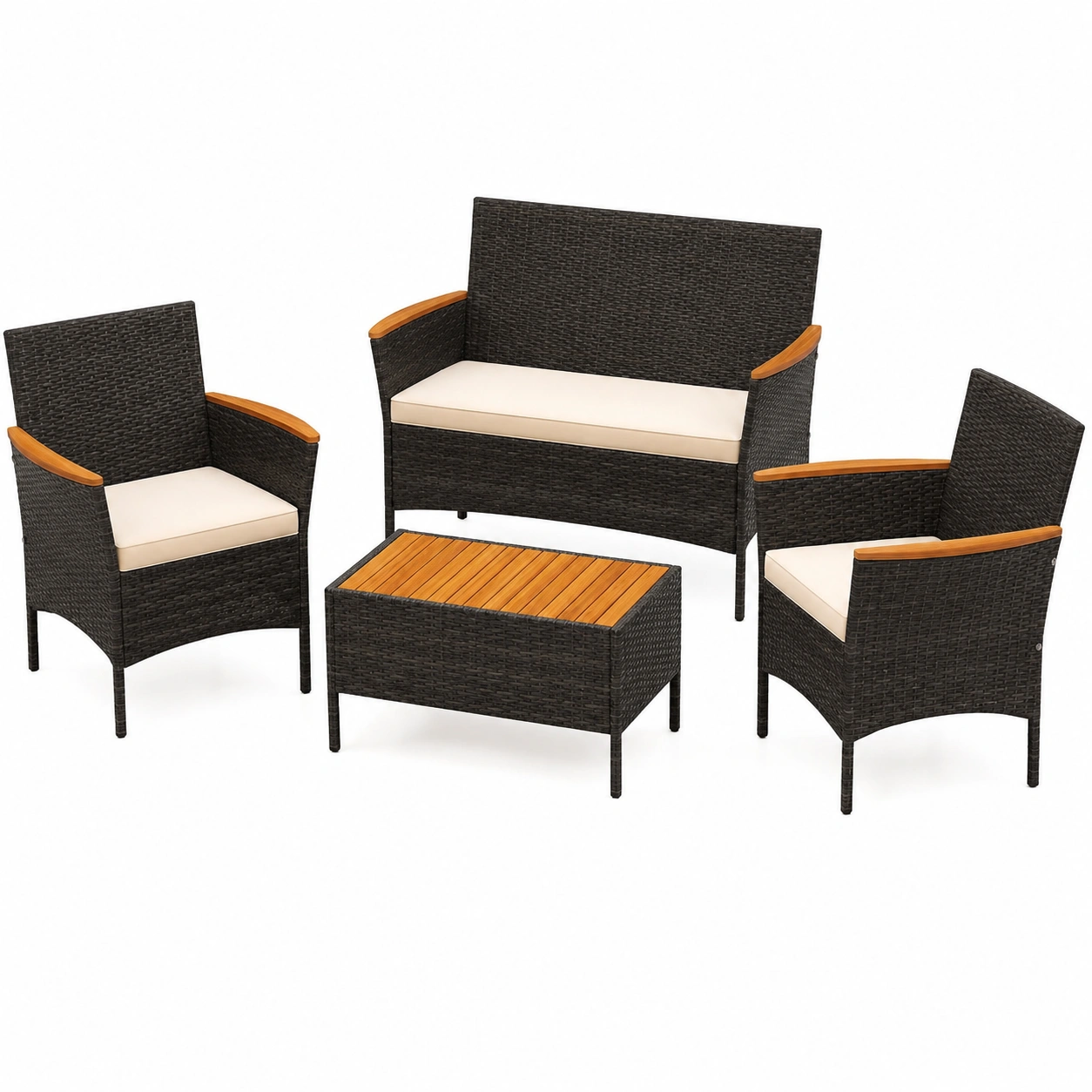 Ensemble de Jardin 4 Pièces en Bois d'Acacia et Rotin pour Terrasse-Elmnord
