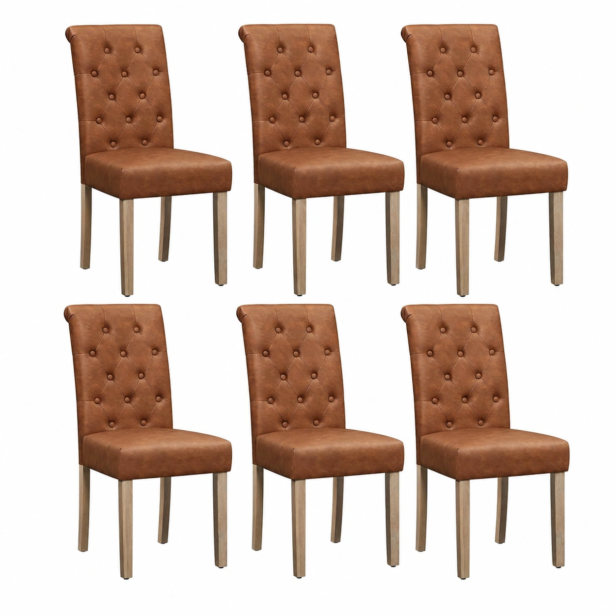 Lot de 6 chaises de salle à manger en similicuir avec pieds en bois-Elmnord