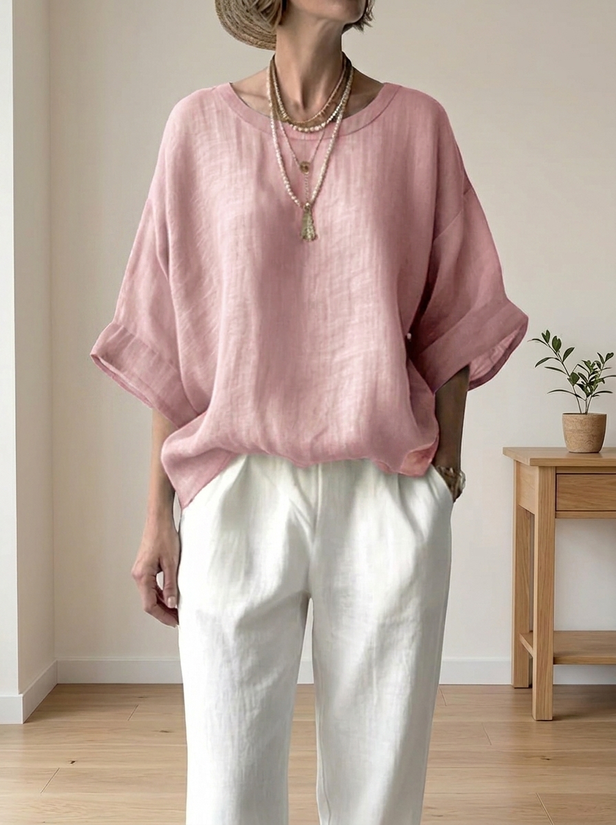 Women’s Oversized Drop-Shoulder Linen-Blend Blouse