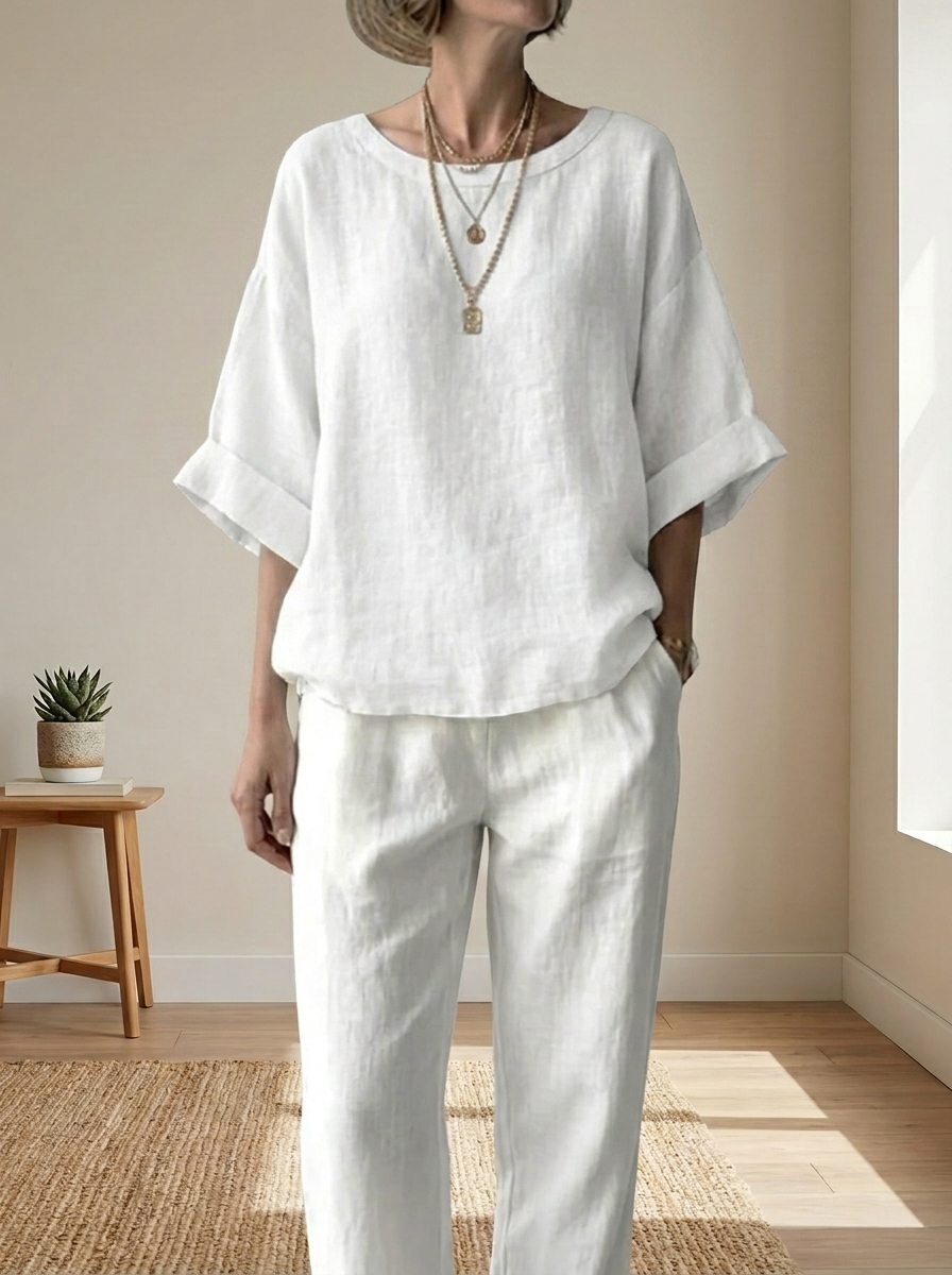 Women’s Oversized Drop-Shoulder Linen-Blend Blouse