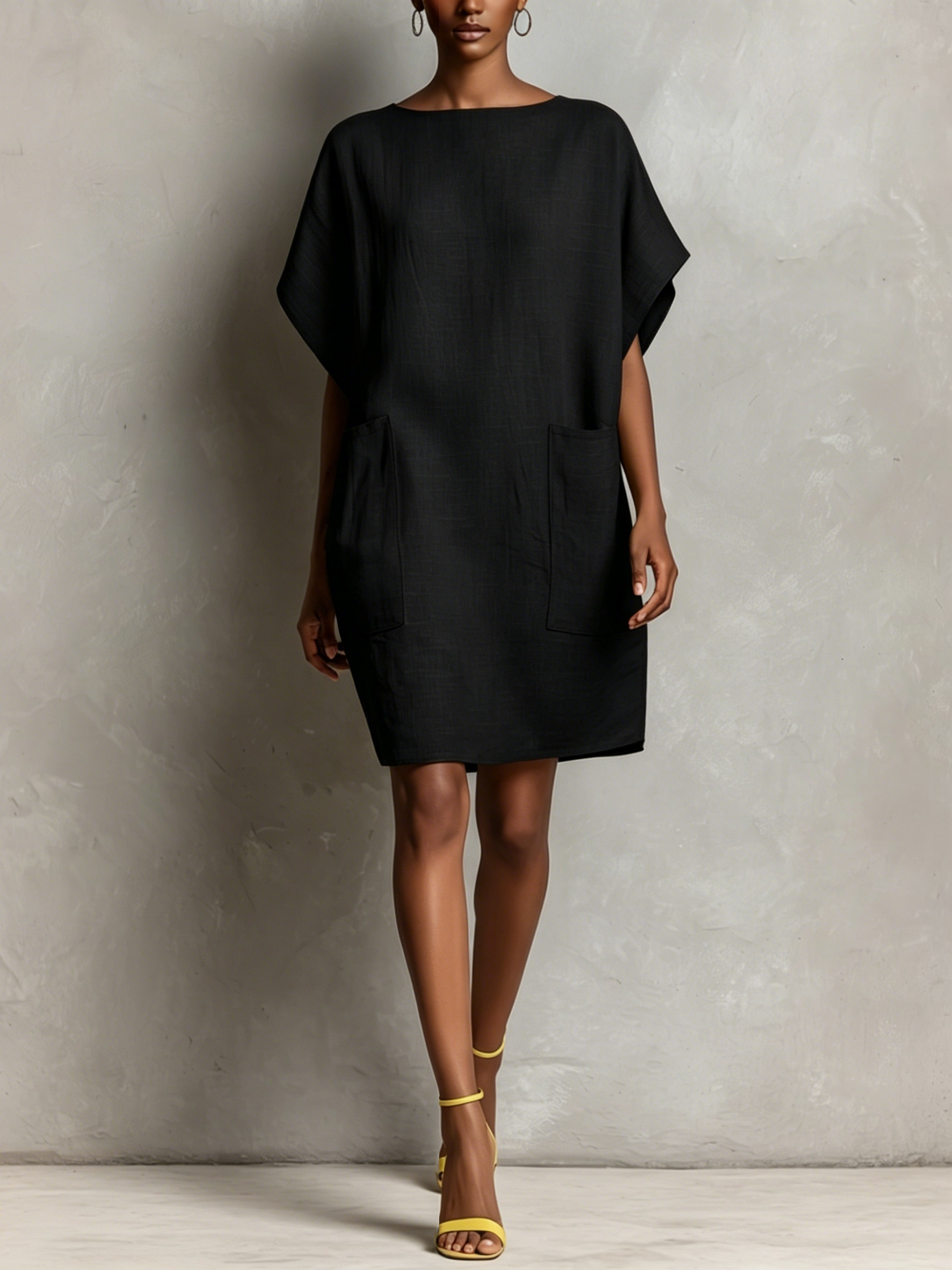 Women’s Minimalist Cotton-Linen Sleeveless Shift Dress with Pockets