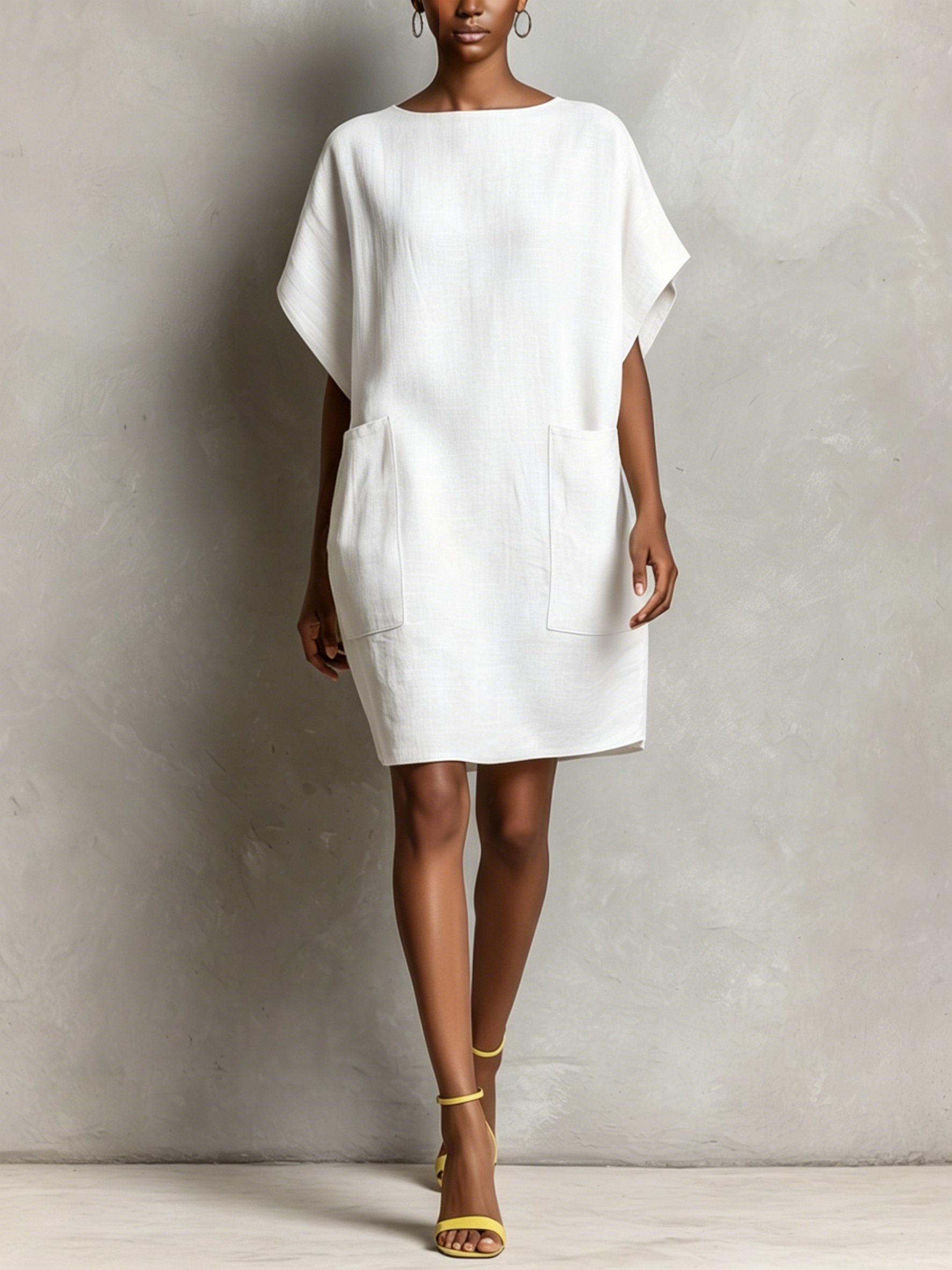 Women’s Minimalist Cotton-Linen Sleeveless Shift Dress with Pockets