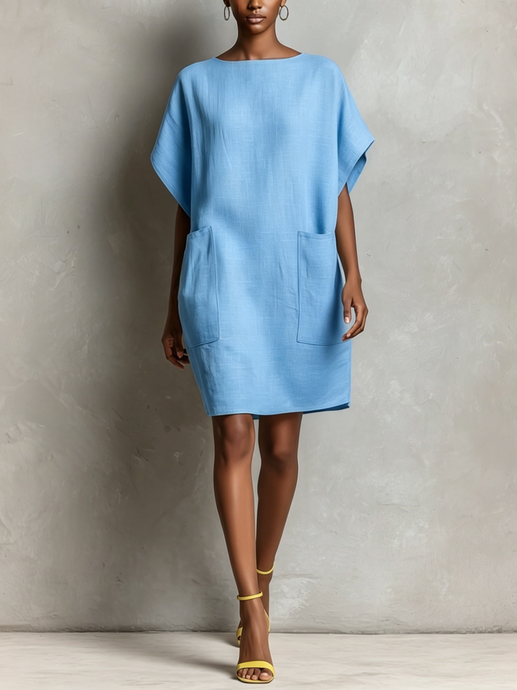 Women’s Minimalist Cotton-Linen Sleeveless Shift Dress with Pockets