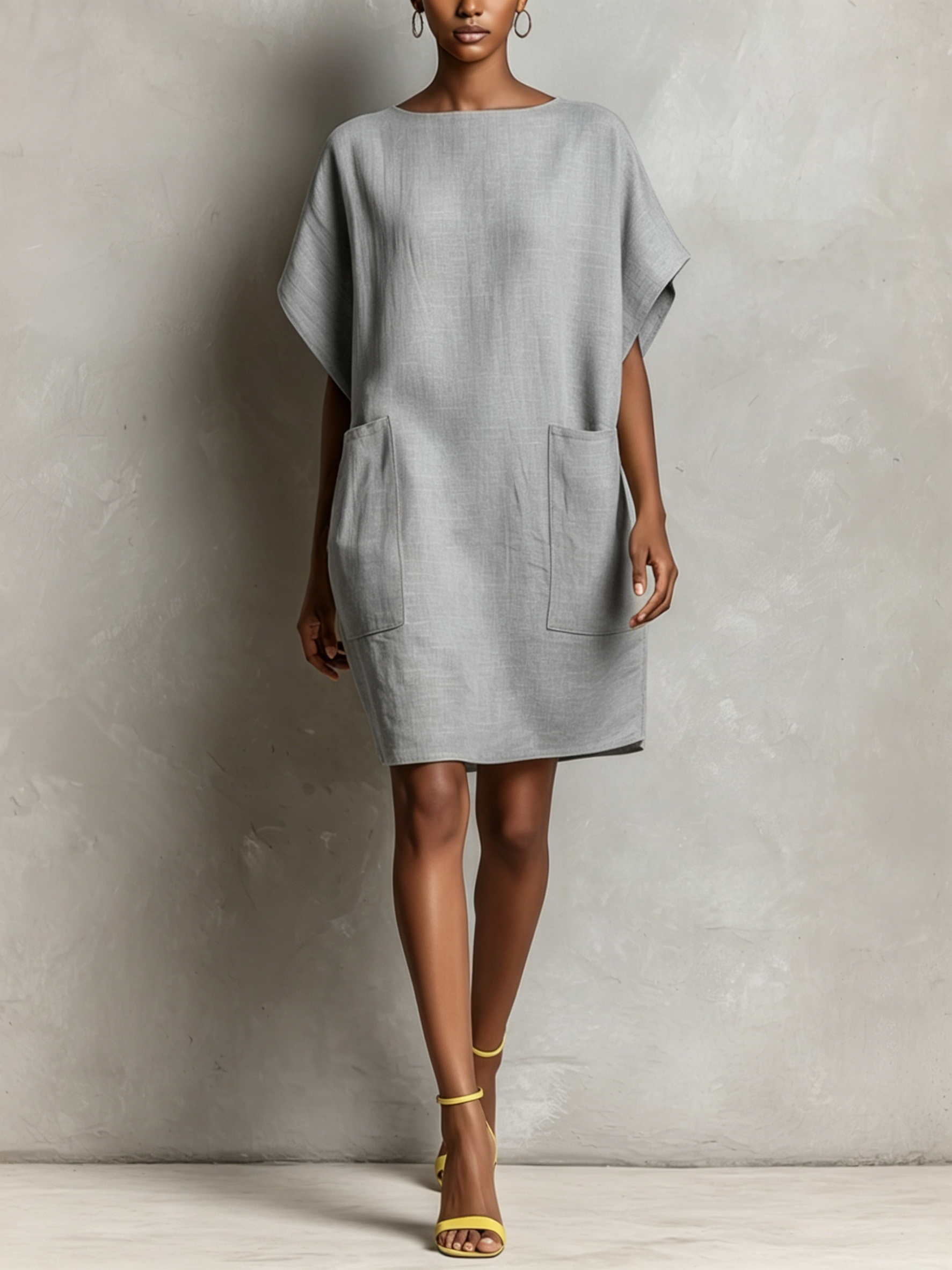 Women’s Minimalist Cotton-Linen Sleeveless Shift Dress with Pockets