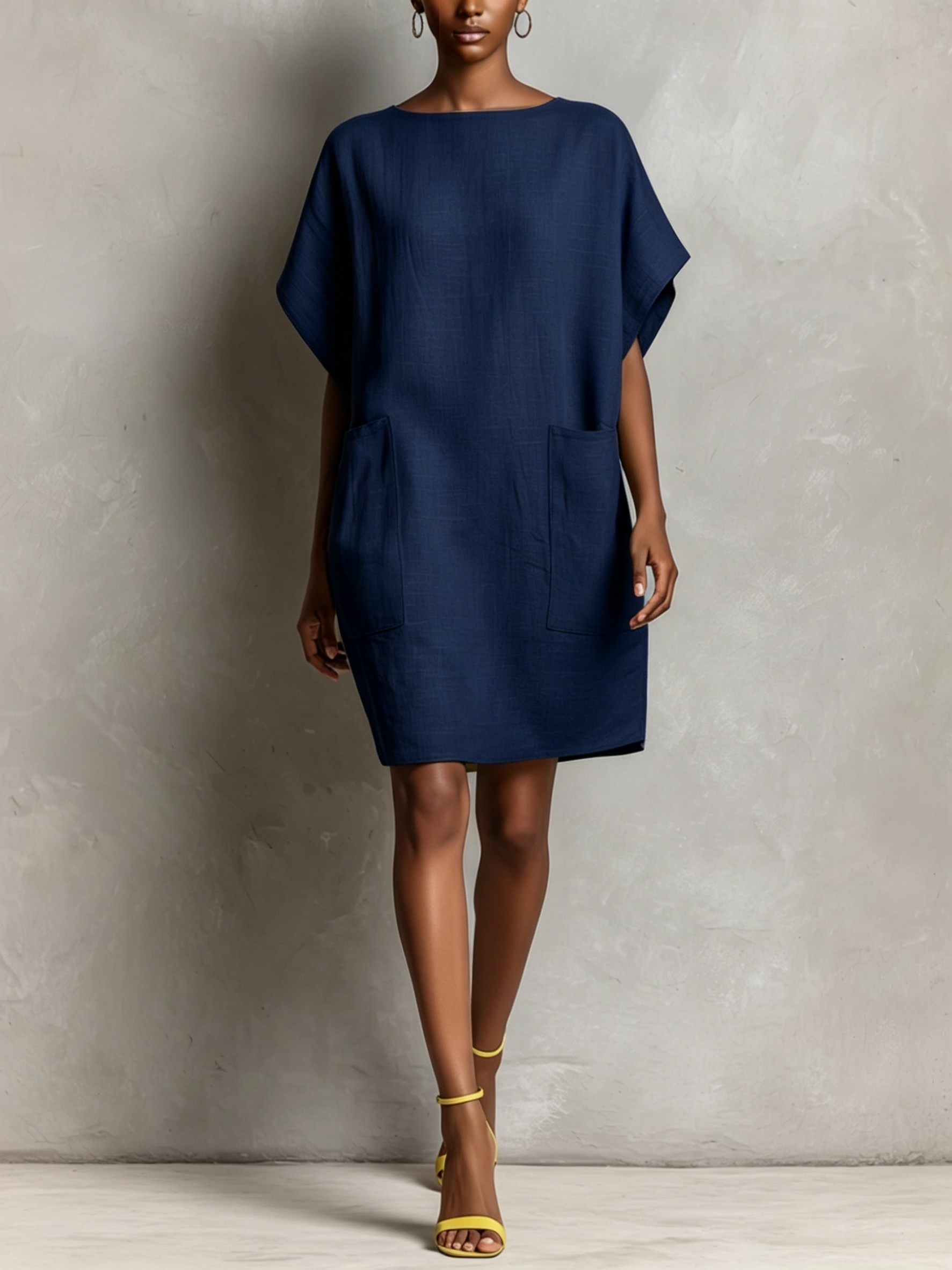 Women’s Minimalist Cotton-Linen Sleeveless Shift Dress with Pockets