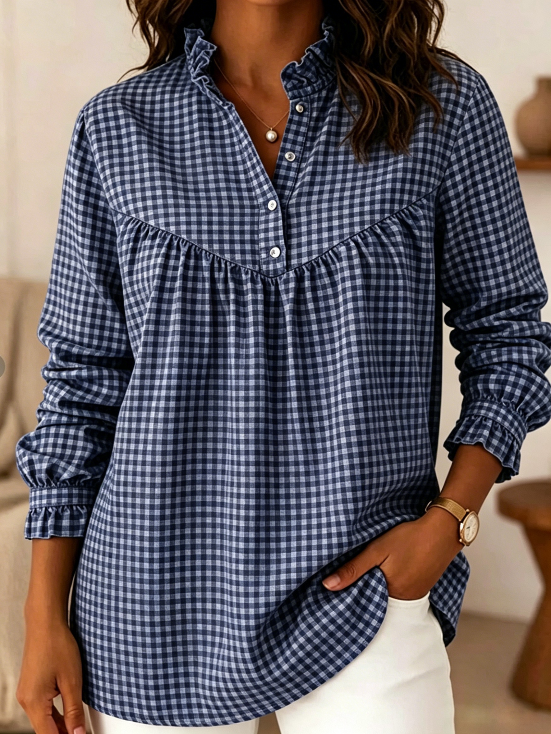  Today 49% off🔥 Women’s Cotton Linen Gingham Shirt