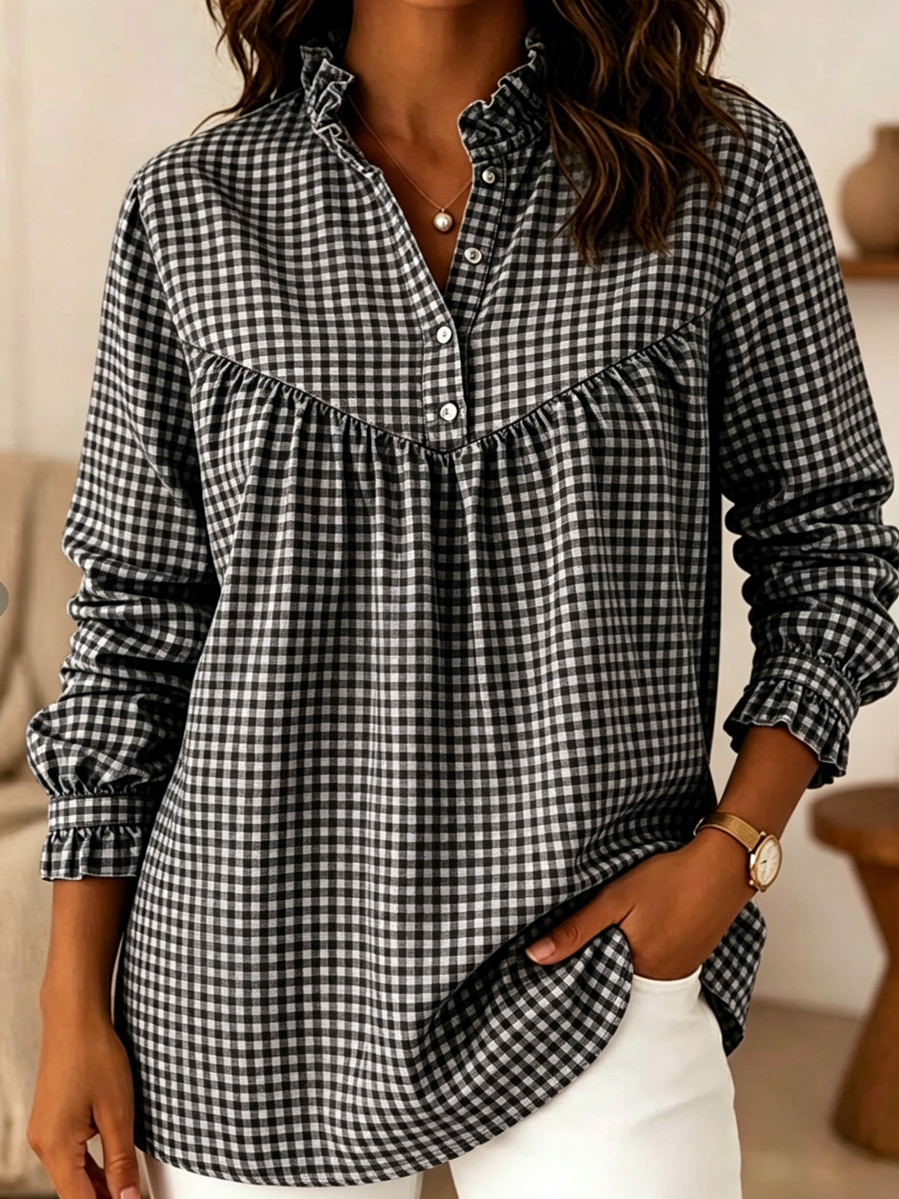  Today 49% off🔥 Women’s Cotton Linen Gingham Shirt