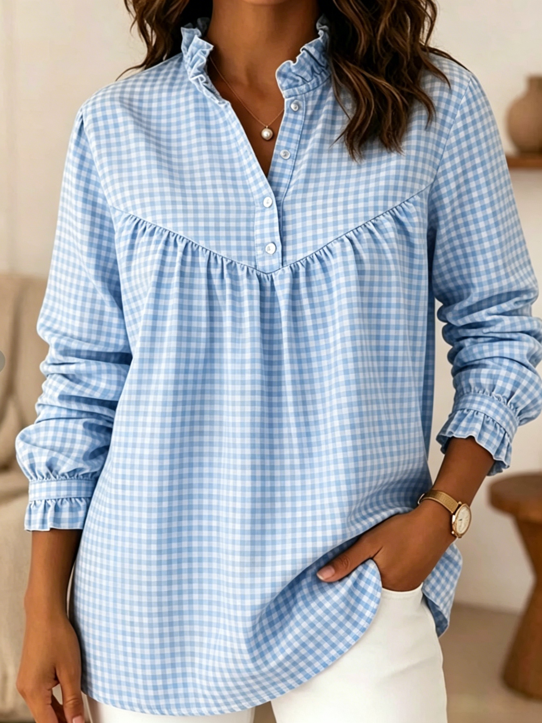  Today 49% off🔥 Women’s Cotton Linen Gingham Shirt