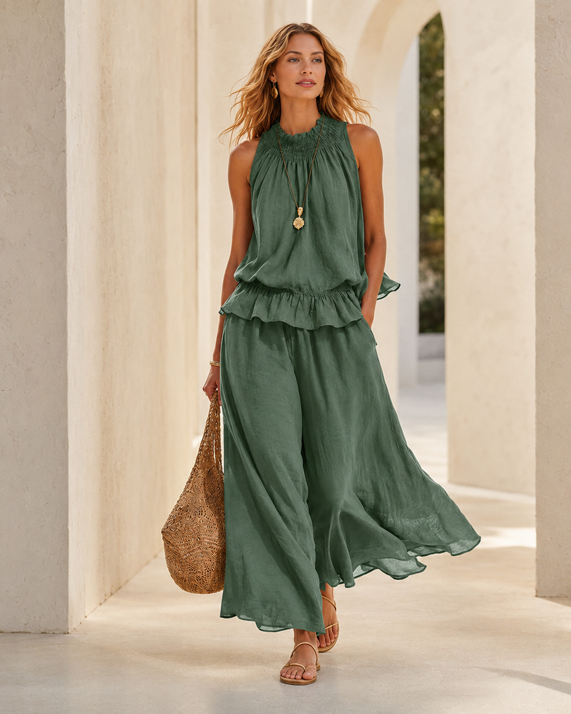 Effortless Cotton-Linen Sleeveless Two-Piece Set