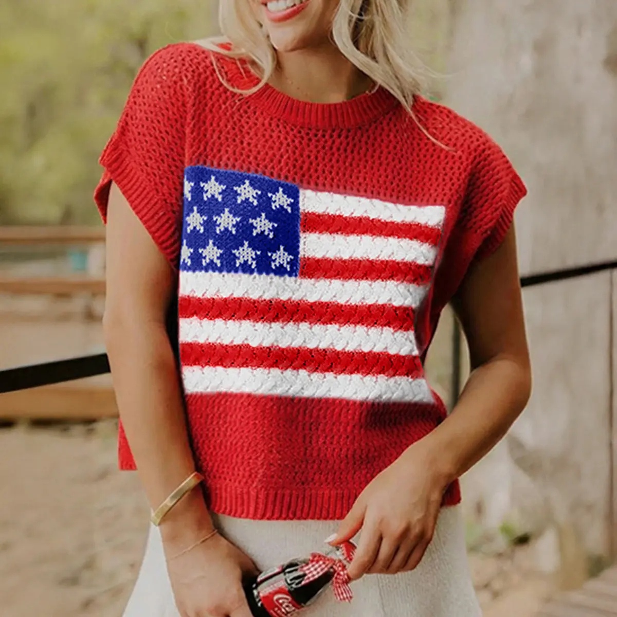 American Flag Knit Sleeveless Sweater