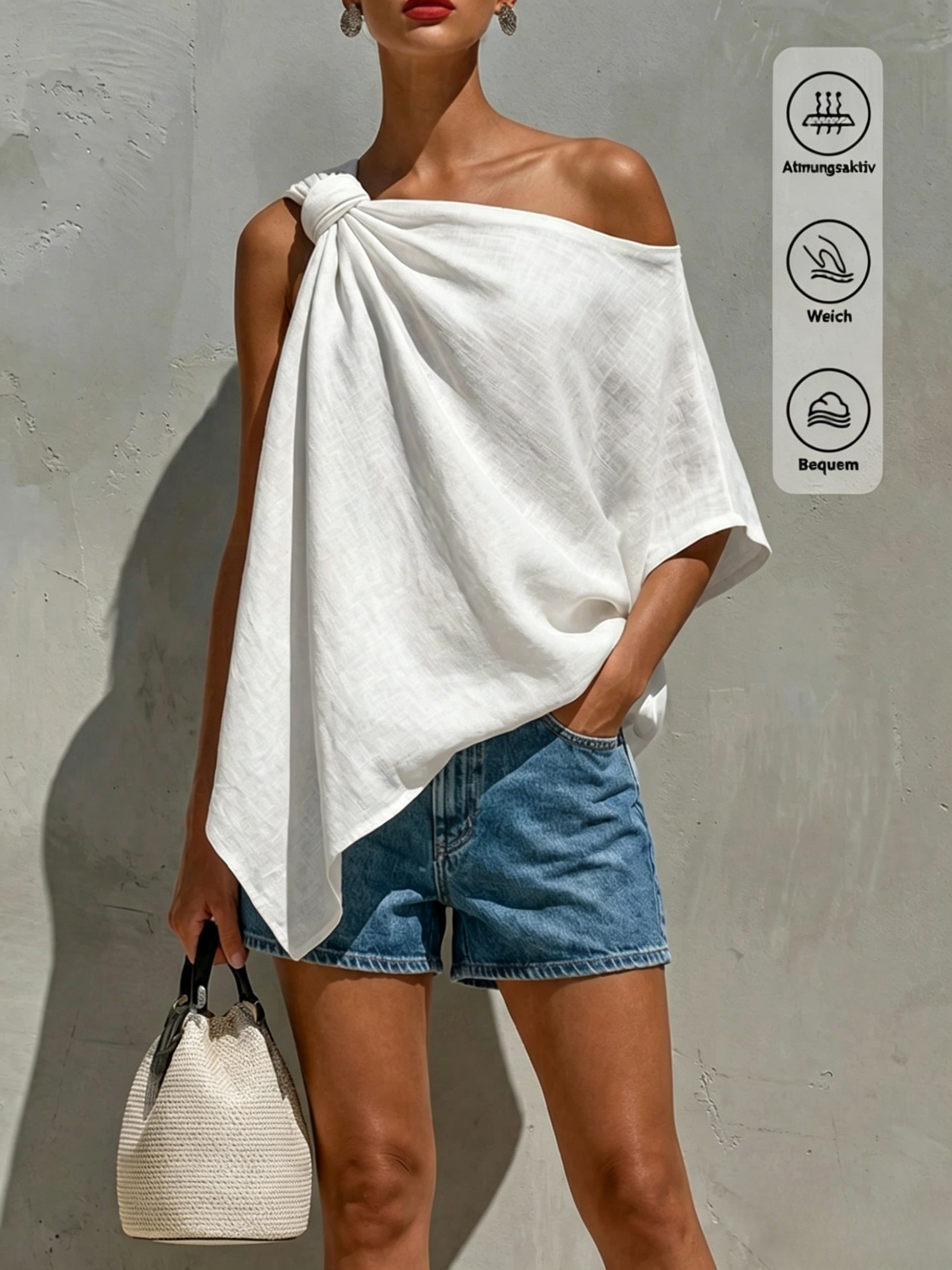 One-Shoulder Leinen Top Damen – Luftig, elegant & figurfreundlich